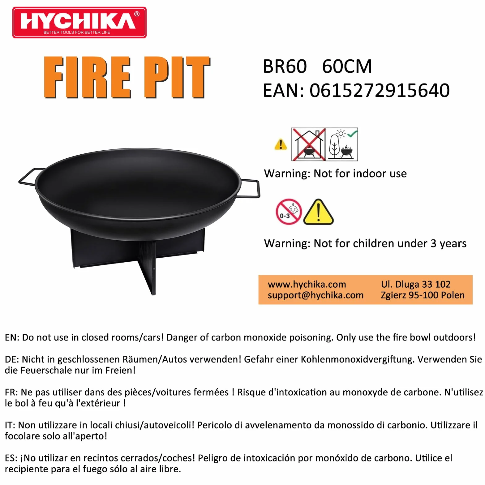 HYCHIKA Brasero Exterieur Ø60cm Foyer Bûcher Fire Pit Camping Jardin