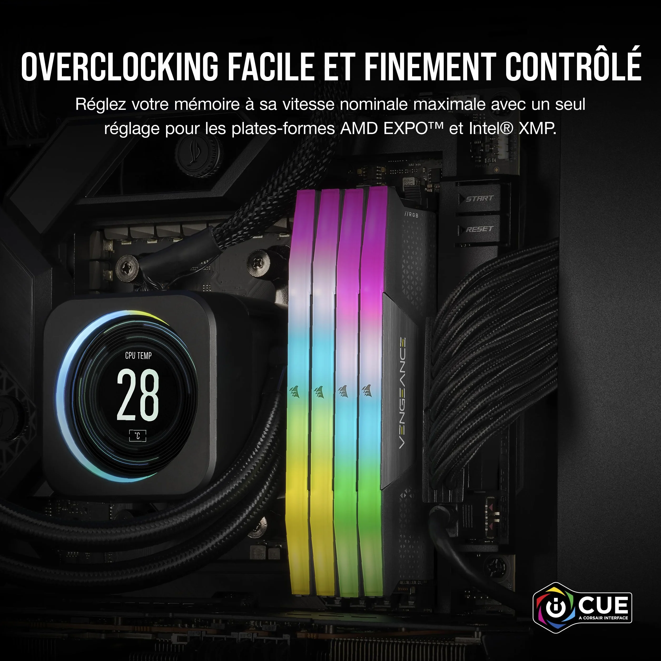 CORSAIR Vengeance RGB DDR5 32Go (2 x 16Go) 6000MHz CL38 Mémoire pour Ordinateur de Bureau Gris