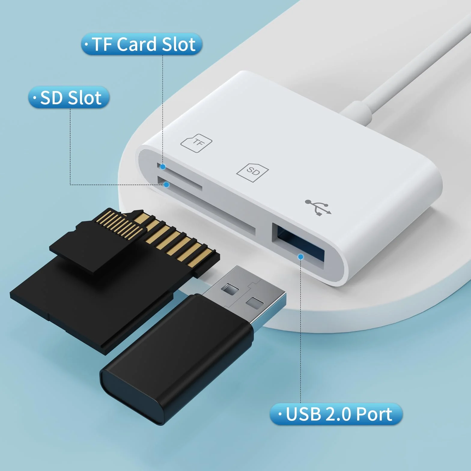 Wanme Lecteur de Carte Mémoire USB C 2.0, SD TF USB 3 en 1 Adaptateur pour Samsung Xiaomi Blanc