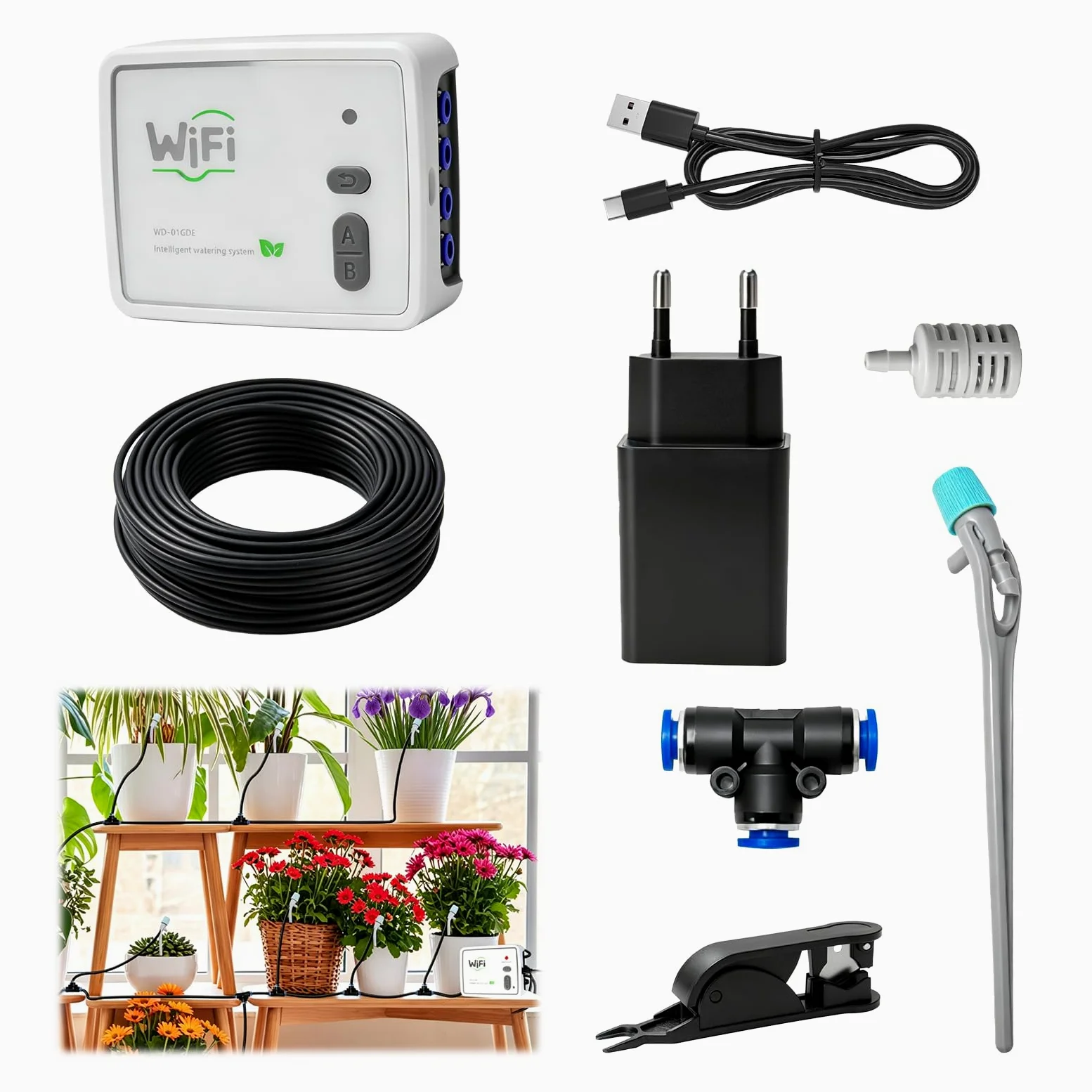 Système D'arrosage Automatique Wifi Pour Plantes D'intérieur Système D'arrosage Goutte à Goutte Intelligent à Double Pompe Contrôlable via App Ensemble D'arrosage Goutte à Goutte Réglable