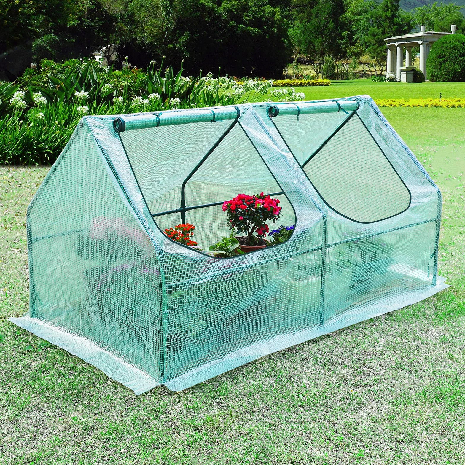 Yorbay Serre de Jardin Tunnel Mini Serre à Tomates Plastique PE Tente abri Petite Serre de Terrasse Balcon, Solide, Verte 180 x 90 x 90 cm