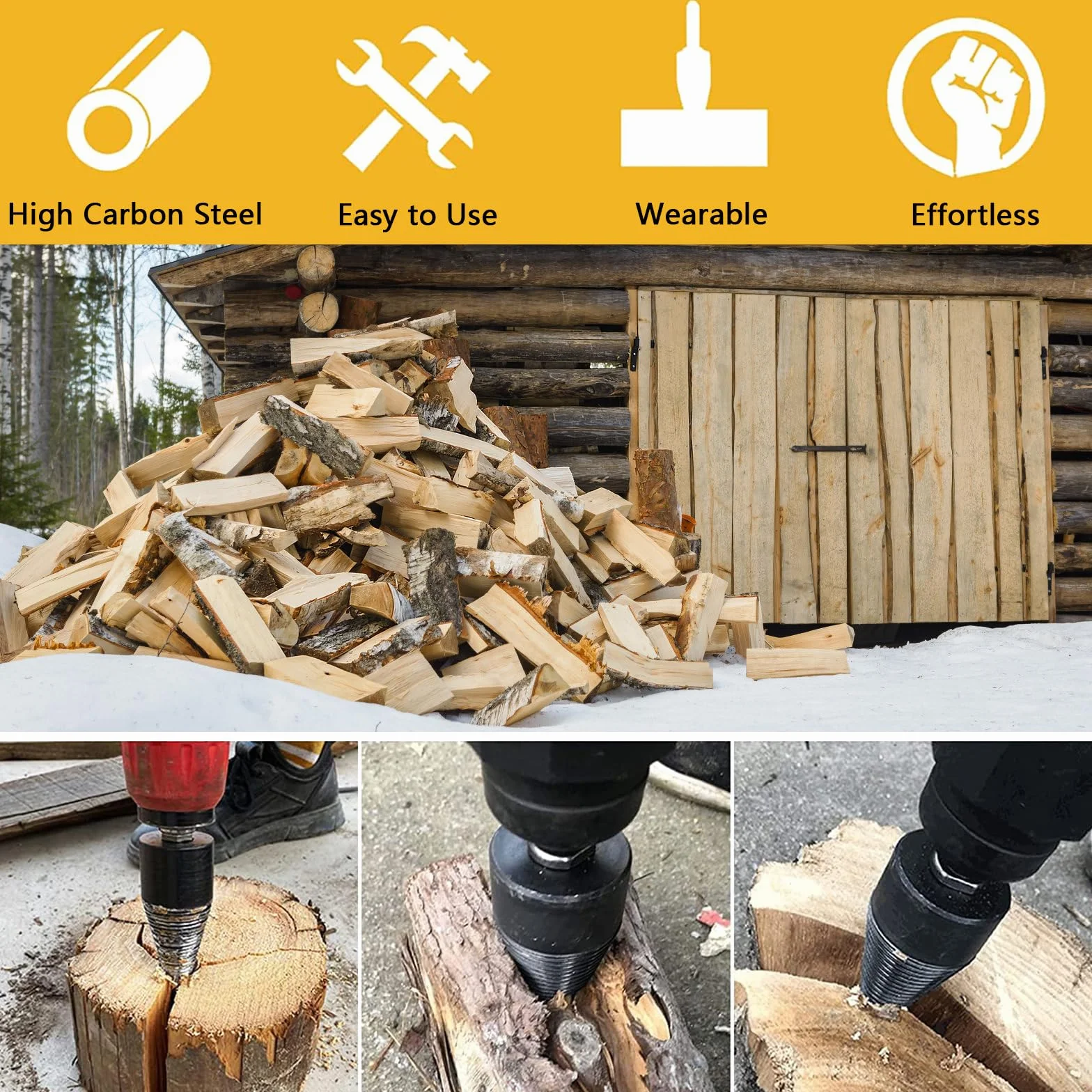 Foret de Fendage de Bois 50mm Fendeuse de Bûches Conique 4 Poignées