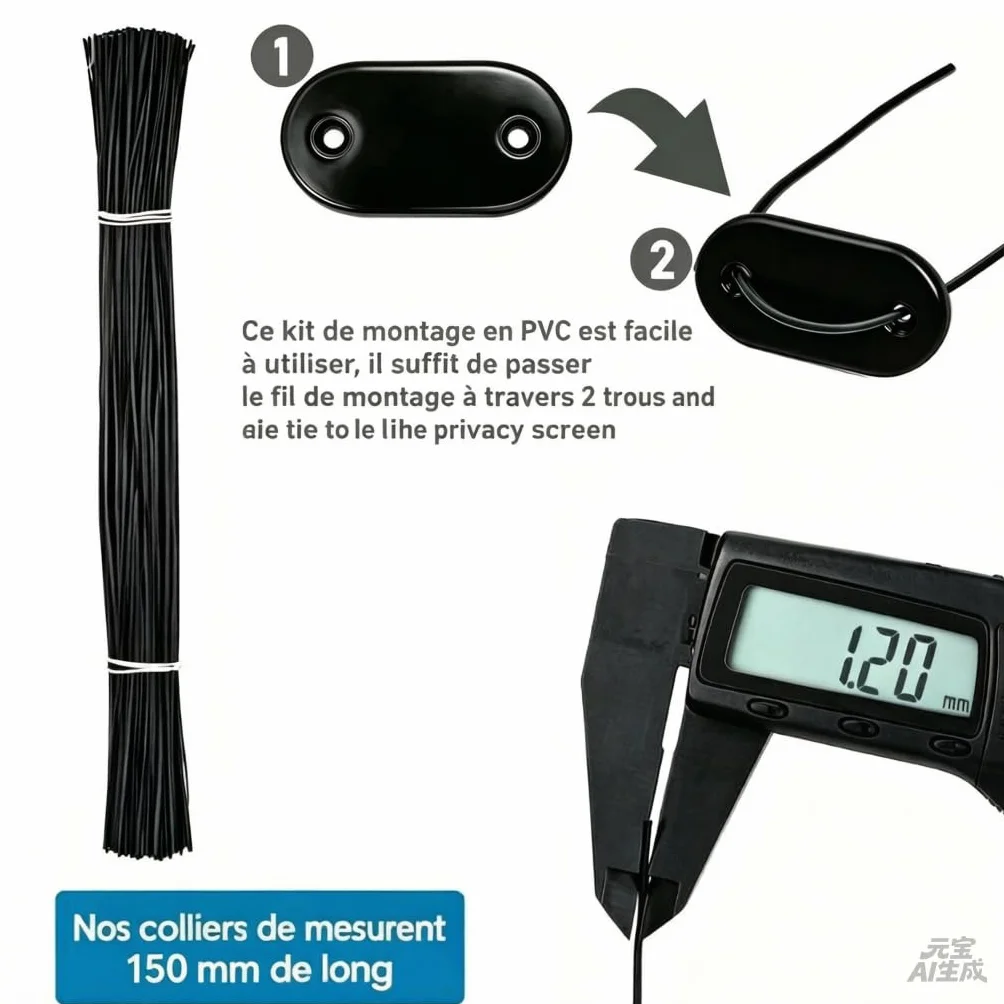 Kit de Fixation pour Panneaux occultants 60 Pièces PVC Résistant aux Intempéries Clôture Jardin Noir