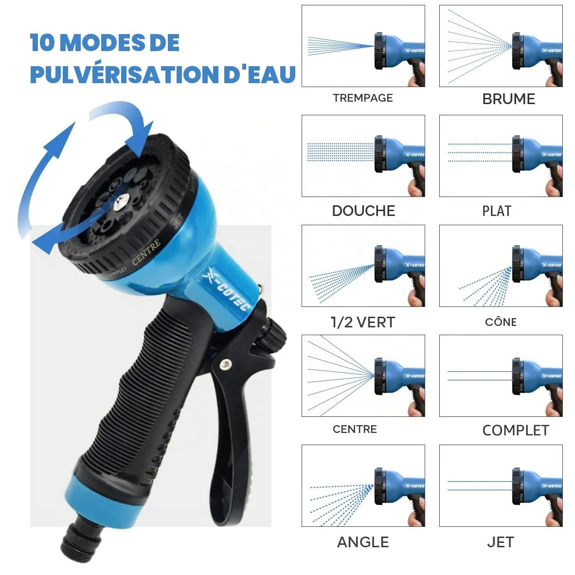 Tuyau d'Arrosage Extensible 30m/100ft, Tuyau Rétractable avec Adaptateur 1/2" et 3/4", 10 Modèles de Pulvérisation, pour Arrosage Jardin et Nettoyage