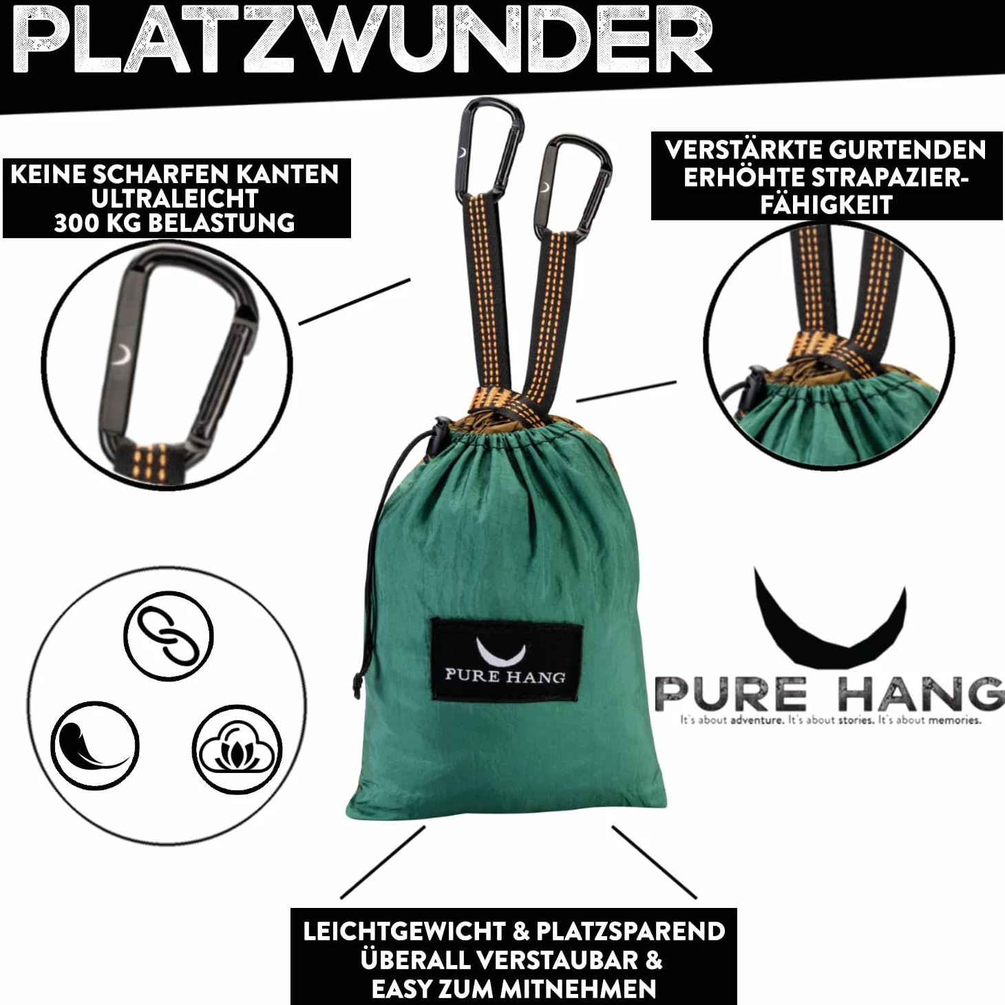 Hamac de Camping de qualité supérieure Ultra léger en Soie de Parachute Charge maximale : 300 kg 275 x 140 cm avec Crochet de Fixation avec Mousqueton pour Plage, Jardin,