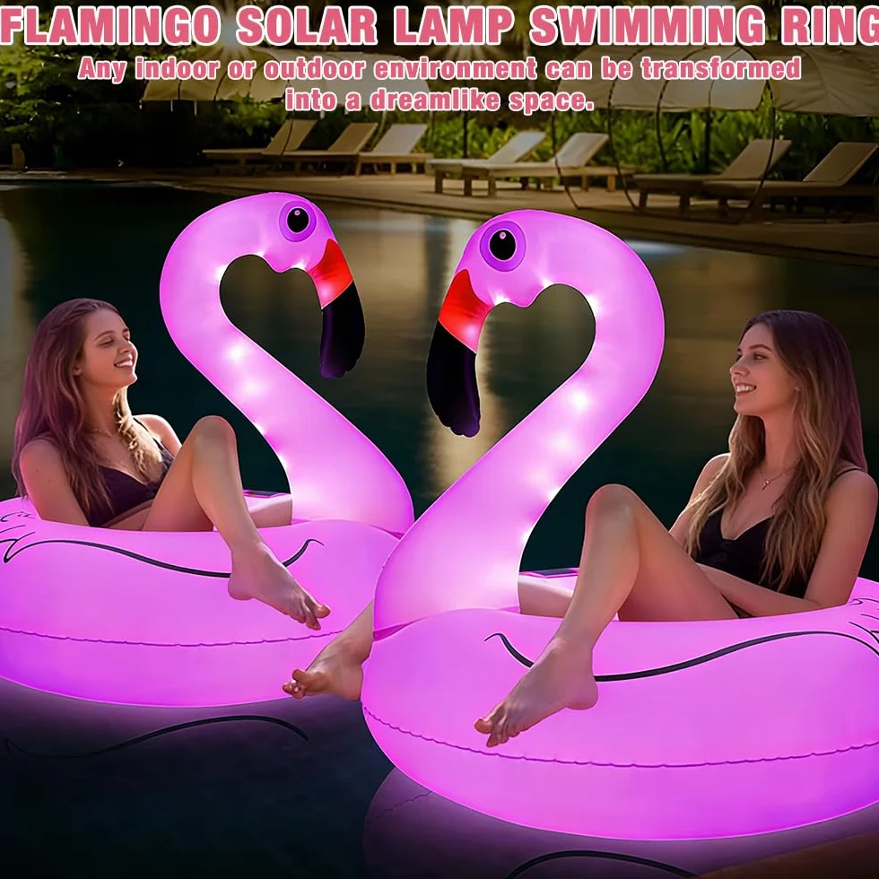 Flamant rose flottant Éclairage solaire de piscine IP68 Gonflable Lumière solaire