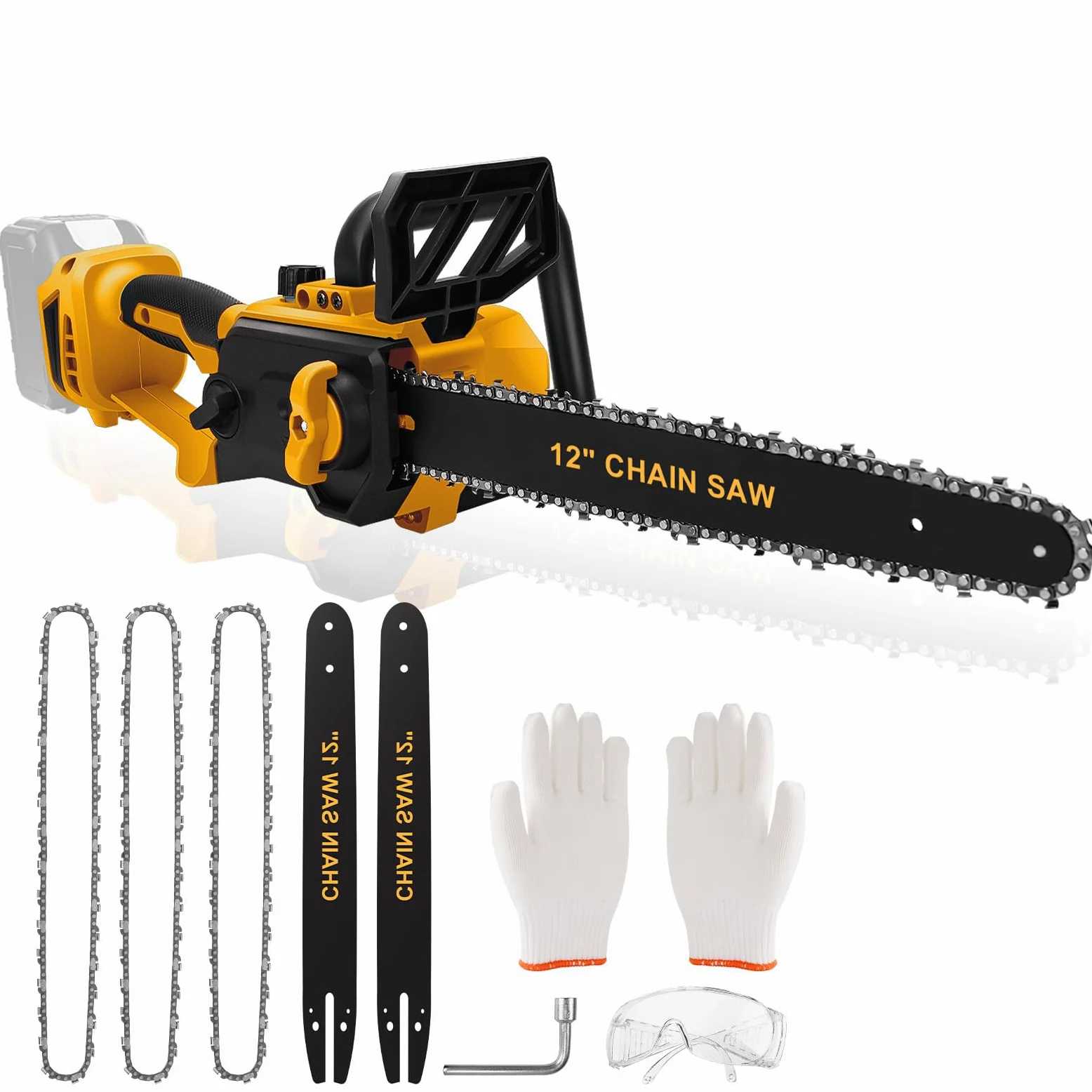 WingFly Tronçonneuse à Batterie 12 Pouces Compatible avec Dewalt 18 V, 20 V, Tronçonneuse Électrique sans Fil, Vitesse de Chaîne 10 m/s, Mini Scie à Chaîne, 2 Chaînes (sans batterie)