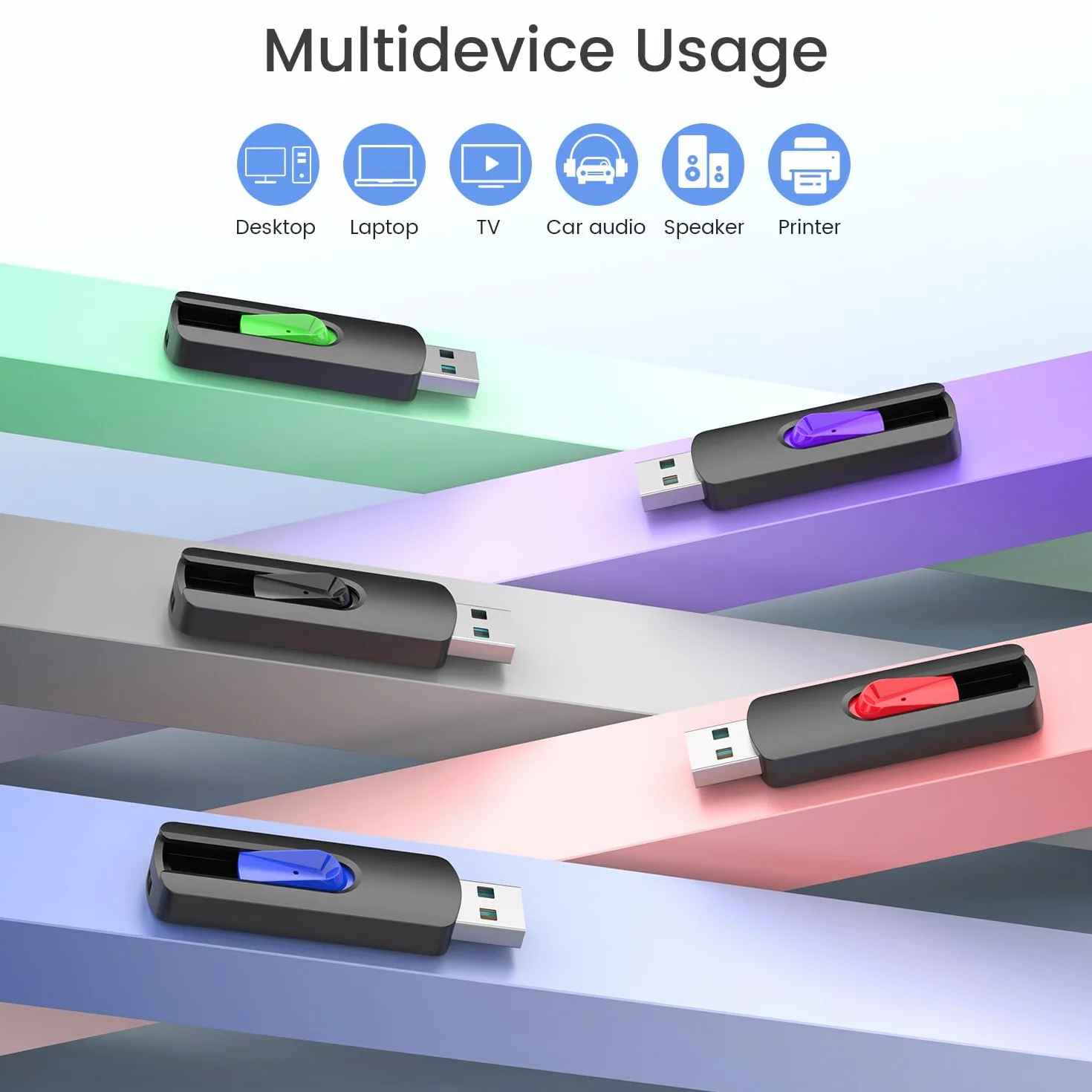 Vansuny Clé USB 2.0 64Go Lot de 5 Rétractable LED