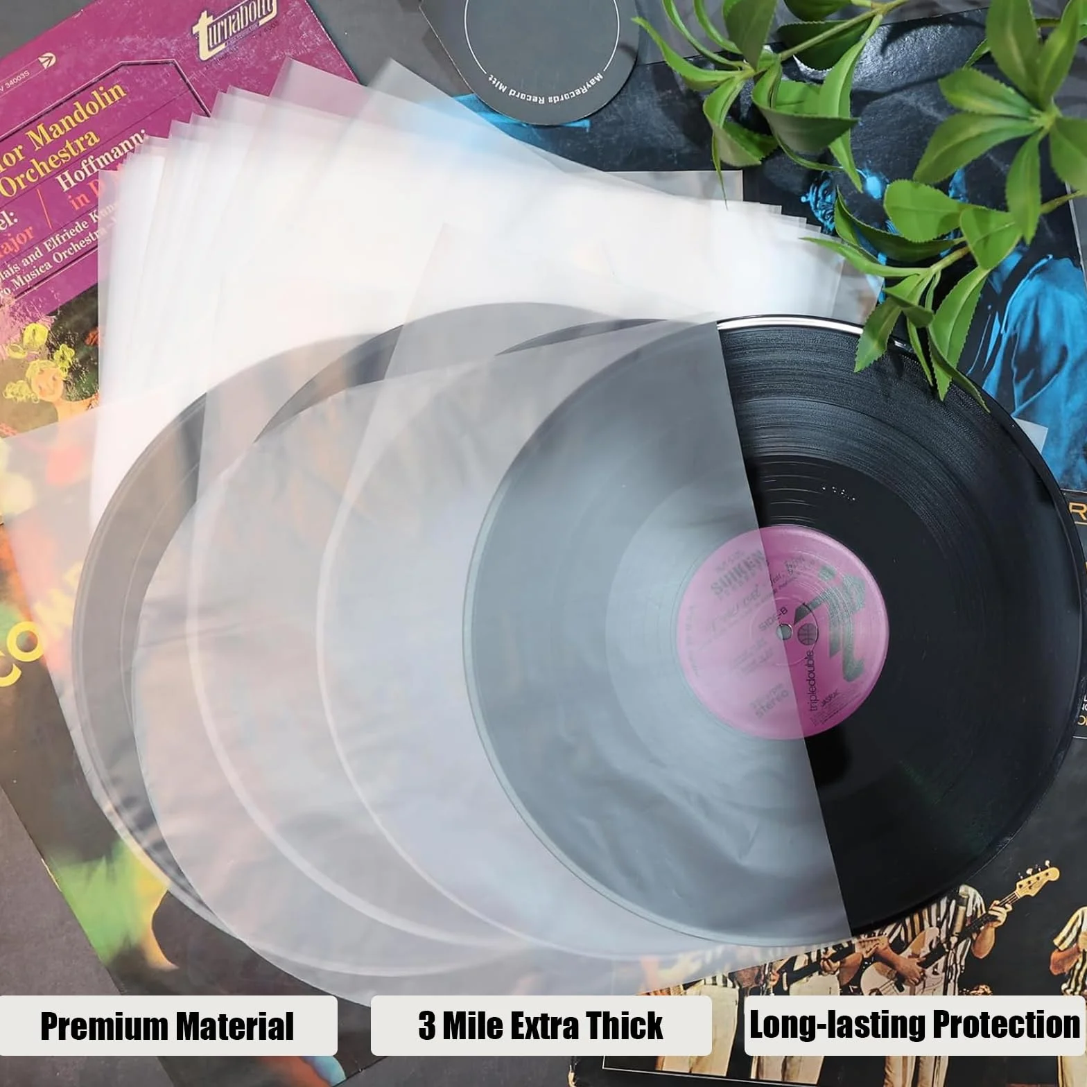 Pochette Vinyle 33 Tours 50 pièces Intérieures Transparentes Antistatique pour Disques 12"