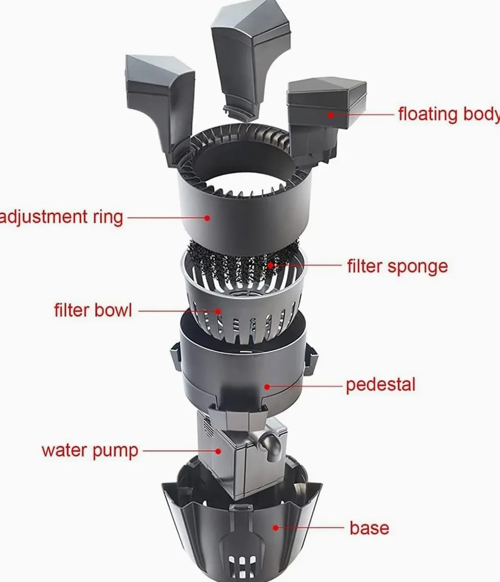 Écumoire flottante à ventouse pour bassin à poissons et piscine – Nettoyeur et clarificateur automatique de piscine, extracteur de surface et robot écumoire flottant pour étang