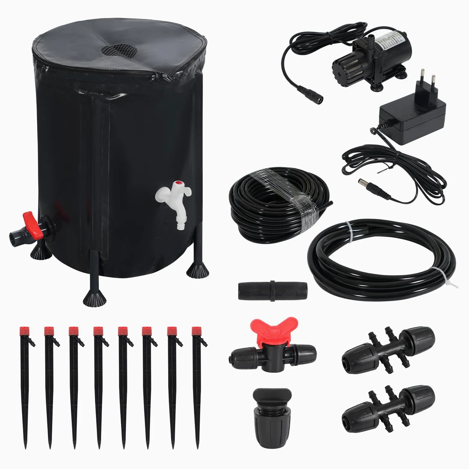 Système d'arrosage automatique, 50 l, pompe à eau 25 W, capteur d'eau basse et 8 buses goutte-à-goutte, système d'arrosage de jardin pour intérieur, pelouse, serre, cour