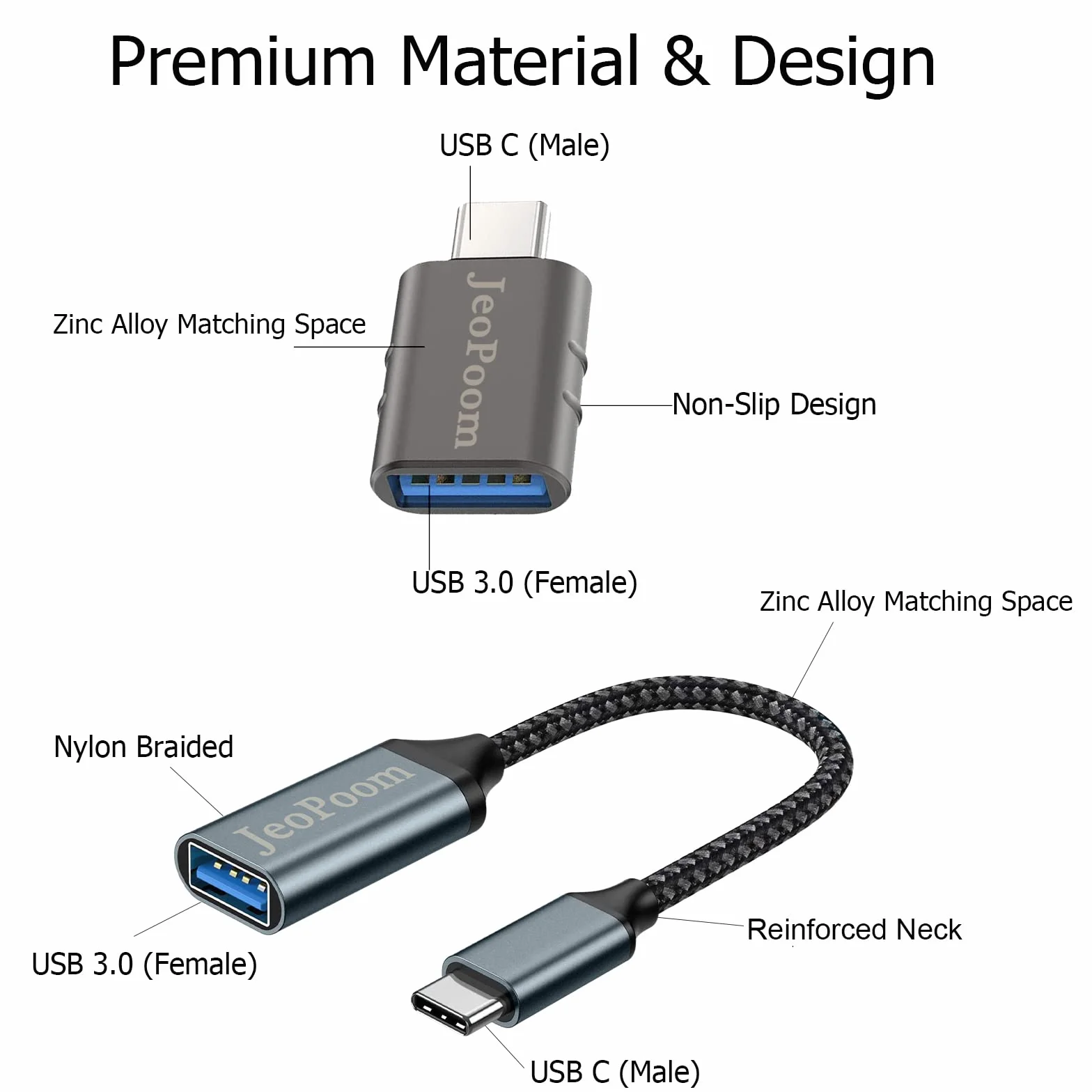 Adaptateur USB C Mâle vers USB Femelle, Type C vers USB A avec OTG Compatible S20, S10, Pixel, P20, P30