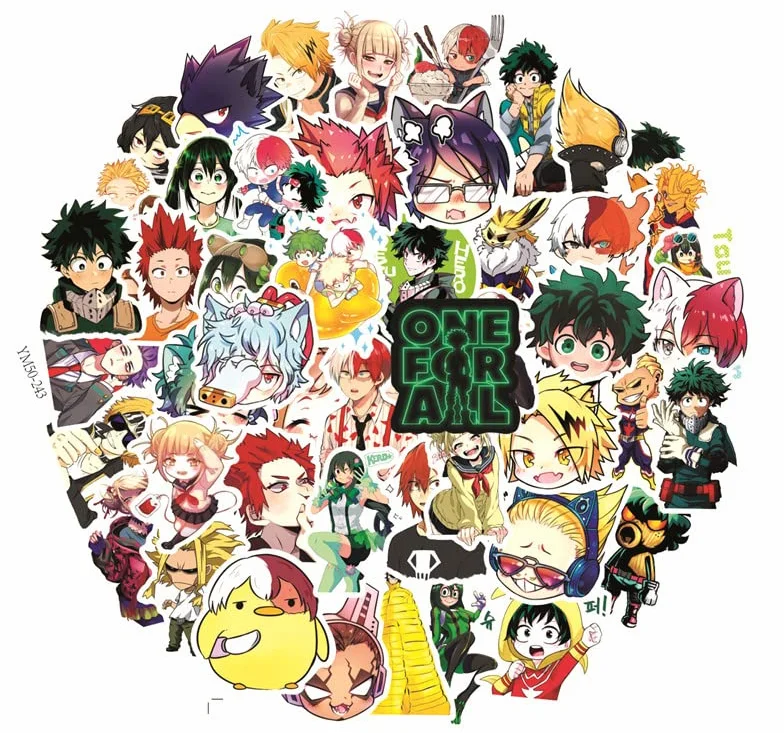 My Hero Academia Autocollants 50 pièces étanche pour valise skateboard ordinateur portable