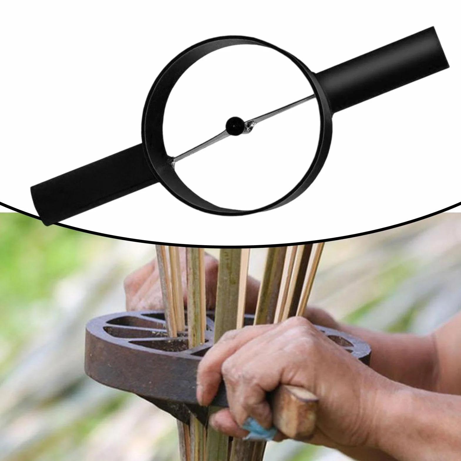 Fendeur à Bambou Manuel en Acier, Séparateur de Bambou Robuste avec Manche Allongé, Outil de Fendage Efficace pour Artisanat, Vannerie et Projets DIY (Noir, 2 Coupes)