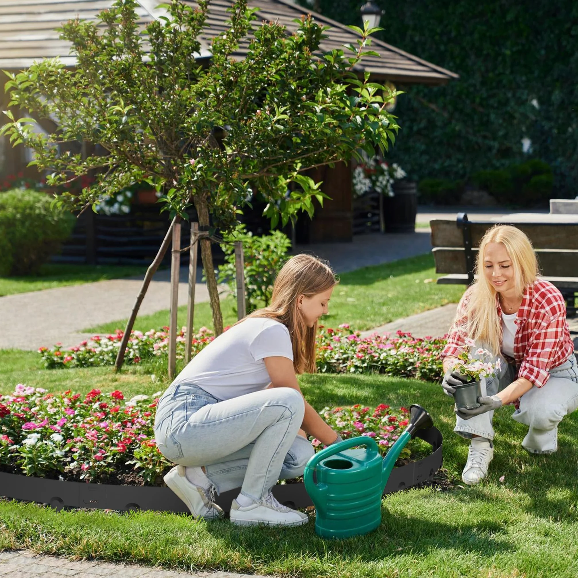 Aufun Lot de 15 bordures de pelouse en métal galvanisé - 15,9 m - Flexible - Avec pointes - Pour cour, jardin, ferme, noir - 106 cm L x 16 cm H