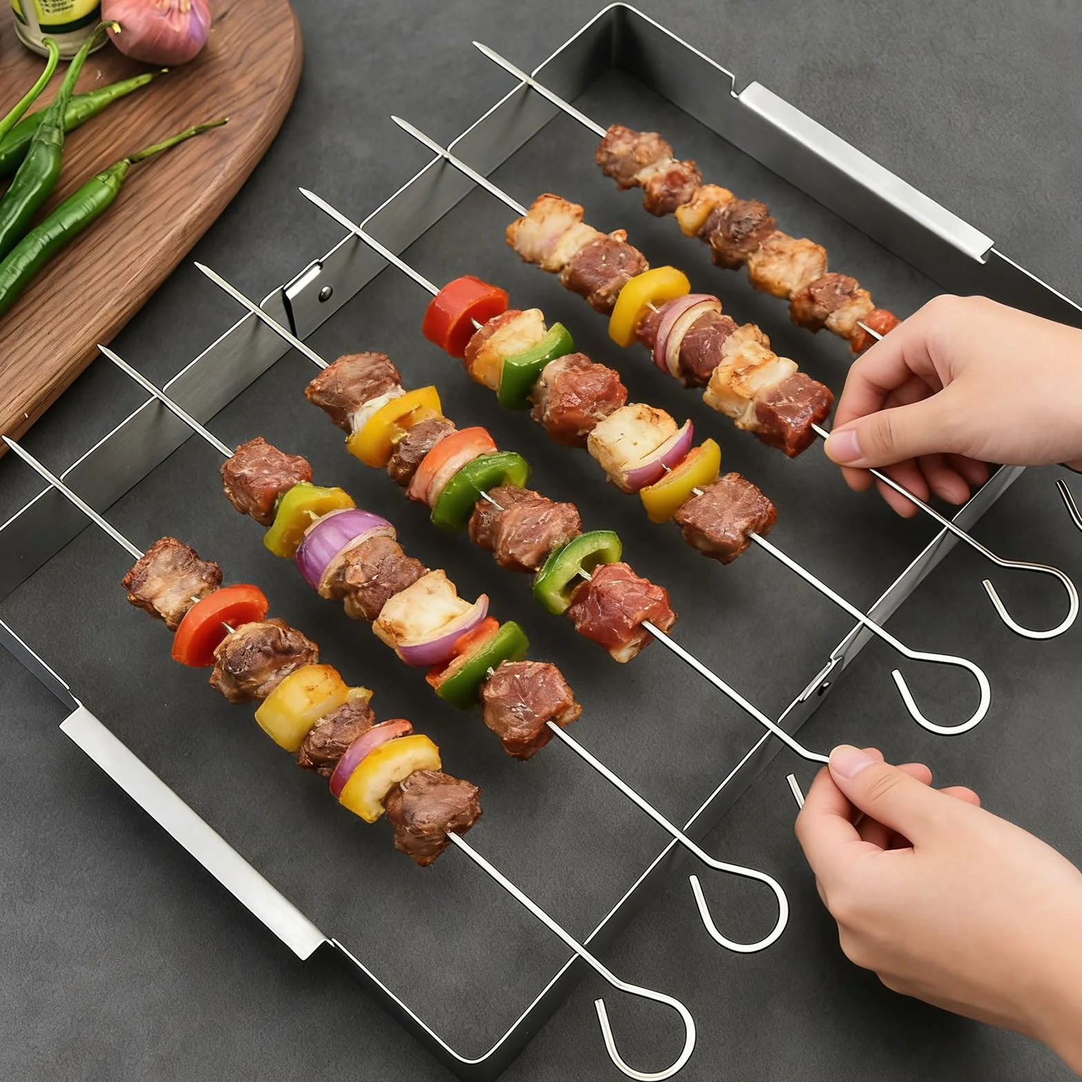 Brochettes à Viande Lot de 6 avec Support pour Barbecue et Accessoires