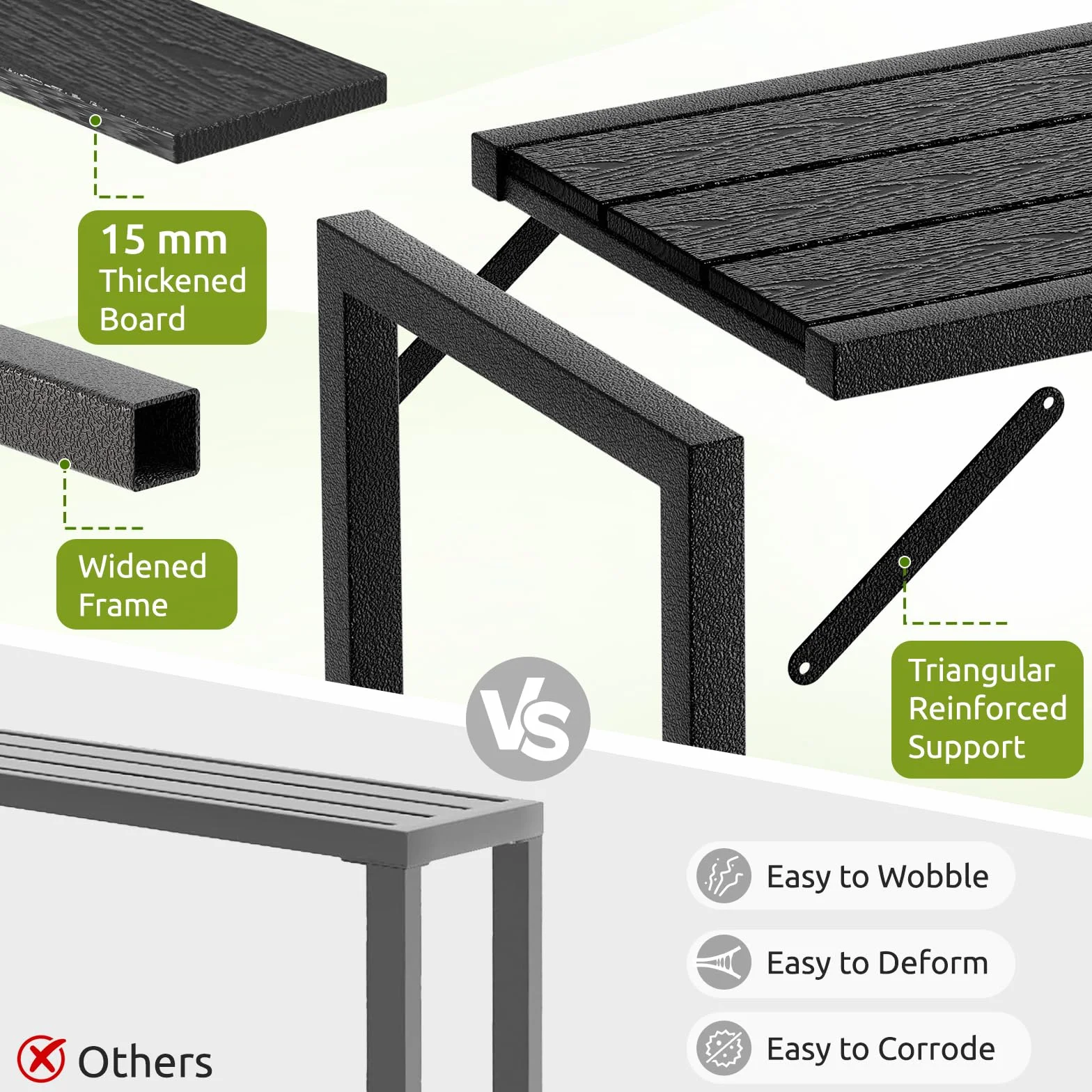 Table de Bar Exterieur LIFERUN 120 x 38 x 98 cm Pieds Réglables Plateau Étanche Noir