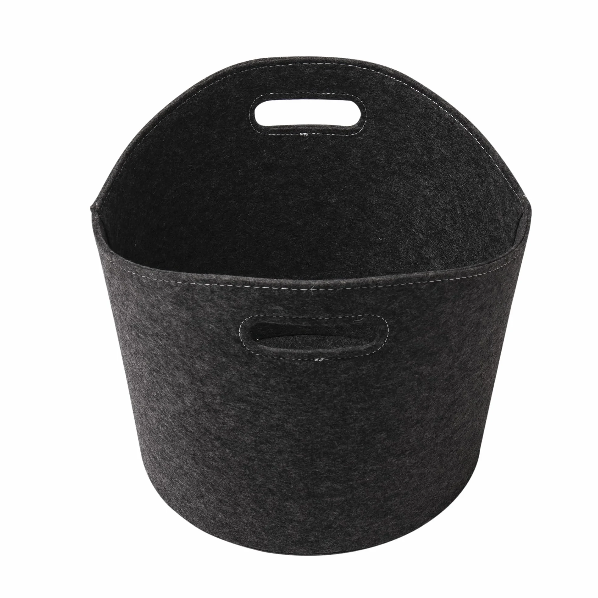 Panier à bûches rond feutre gris Ø39 x H31 cm pliable rangement jouets magazines