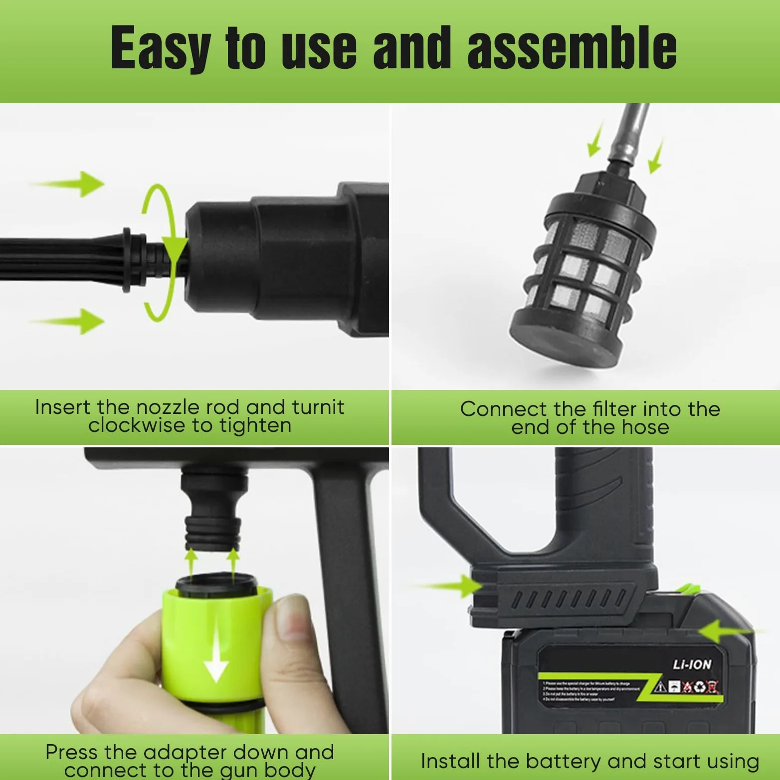 120Bar 1000W Nettoyeur Haute Pression sans Fil Portable, Buse 6 en 1 Nettoyeur Haute Pression, Batterie 15000mAh, Tuyau 5m, pour Auto, Jardin, Bateau, Allée, Extérieur (2 Batteries 1 Chargeur)