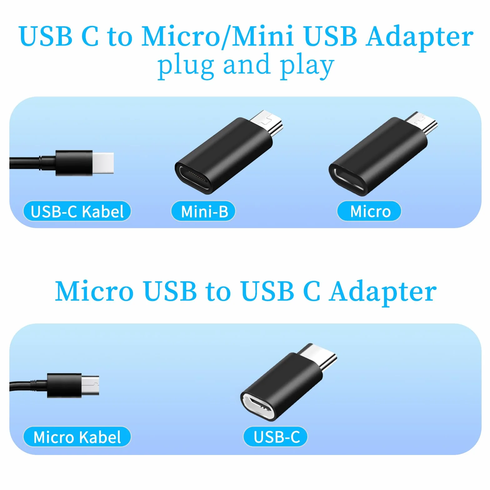 Adaptateur USB C 6 pièces USB C vers Mini USB Micro USB vers USB C Compatible Ordinateurs Portables LG