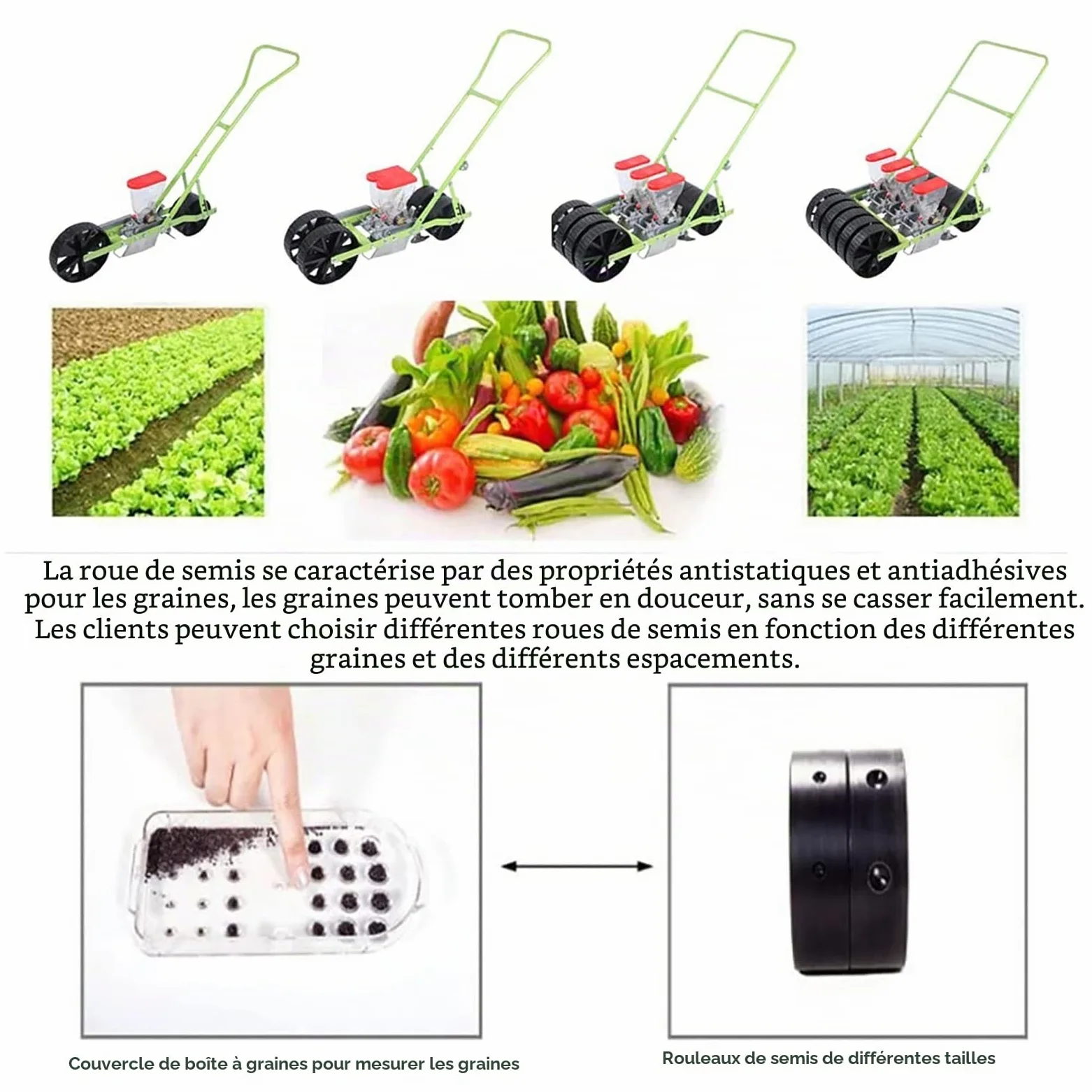Semoir semoir de précision semoir en rangée, semoir manuel, épandeurs de jardin, semoir de jardin à poussée manuelle, plantes de chanvre, persil, chou, radis, etc. for petits jardins(Single row)
