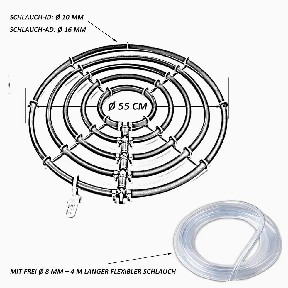 Diffuseur d'air pour bassin en acier inoxydable lesté Aérateur hydroponique KoiPond Tri Ring – Améliore la santé des poissons et des plantes (5 boucles/Ø 55 cm)