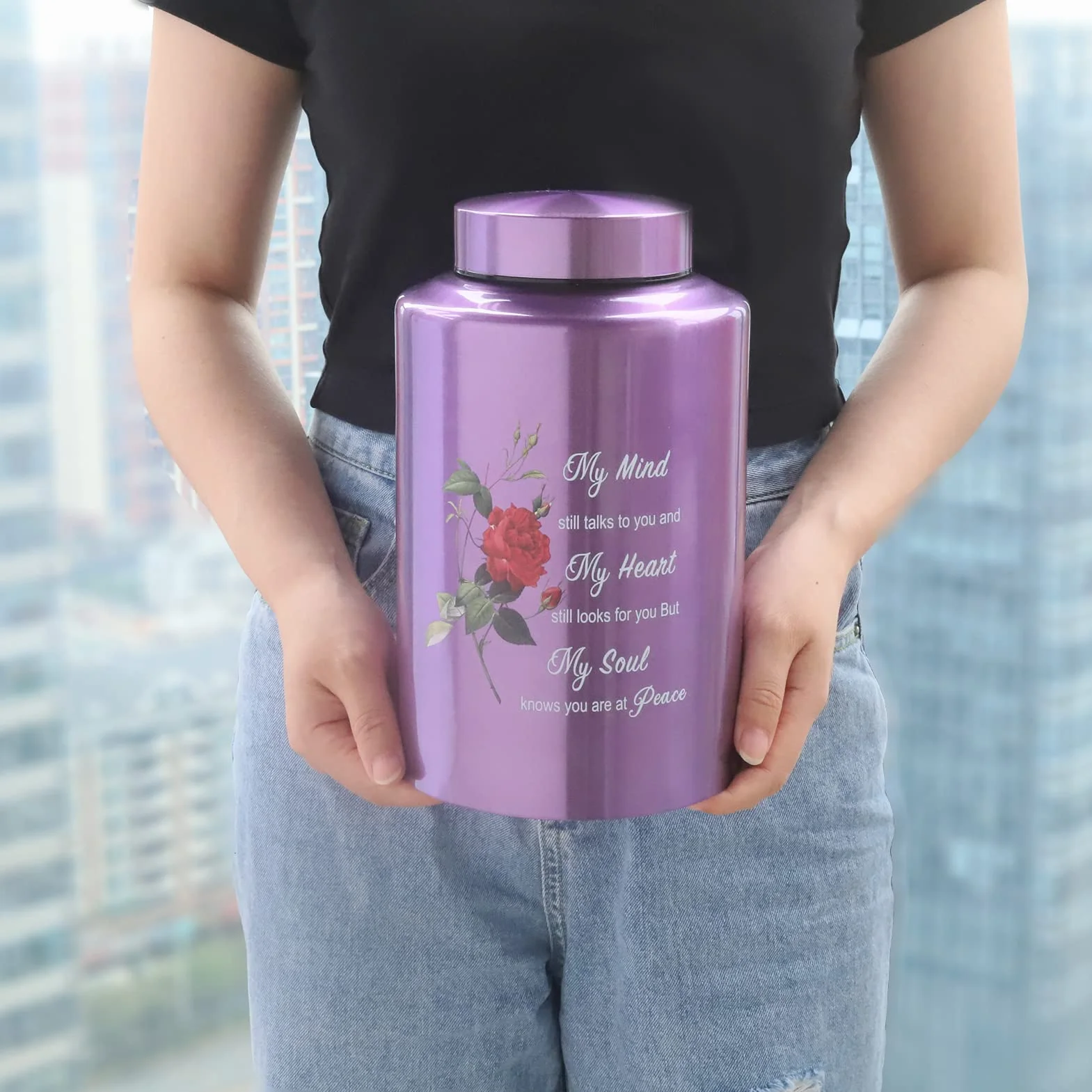 Urne funéraire Grande jusqu'à 90,7 kg - Urne décorative en Forme de Rose avec Sac en Velours