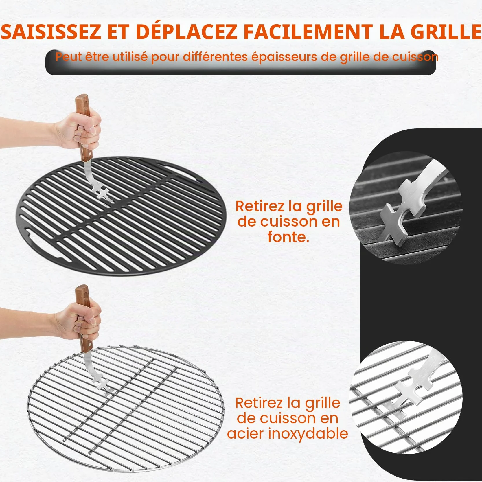 Onlyfire Leve à Grille de Barbecue en Acier Inoxydable - 2 Pièces - Ustensiles Universels pour BBQ