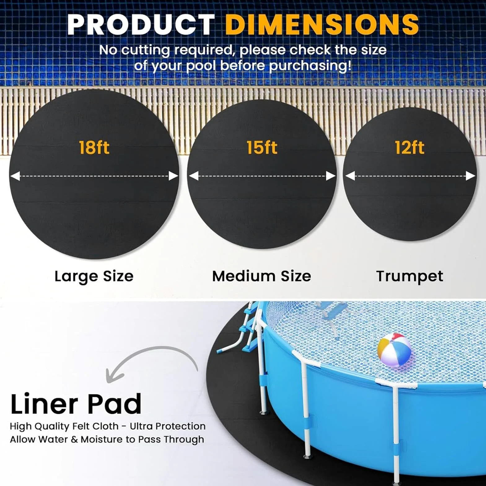 Générique Tapis De Sol pour Piscine - Revêtement De Piscine Rond | Tapis De Piscine Ronds D'extérieur | Antidérapant Pliable Absorbant l'eau Tapis De Revêtement De Sol De Piscines pour Ponction