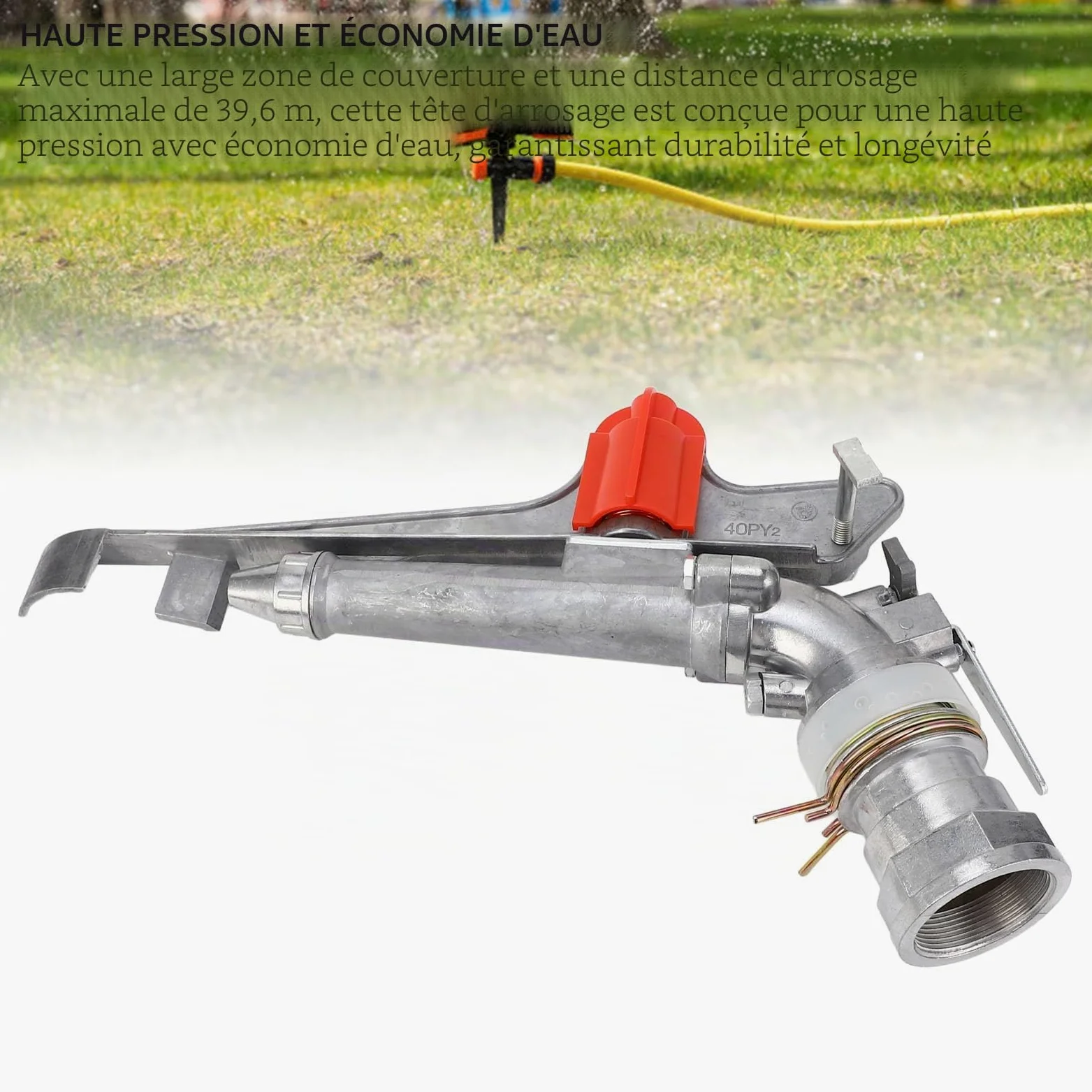Arroseur D'irrigation de Ferme Agricole de 2 Pouces, Arroseurs de Pelouse Rotatifs à 360 ° pour Cour, Pistolet de Pulvérisation D'irrigation avec Angle Réglable, Filetage Femelle