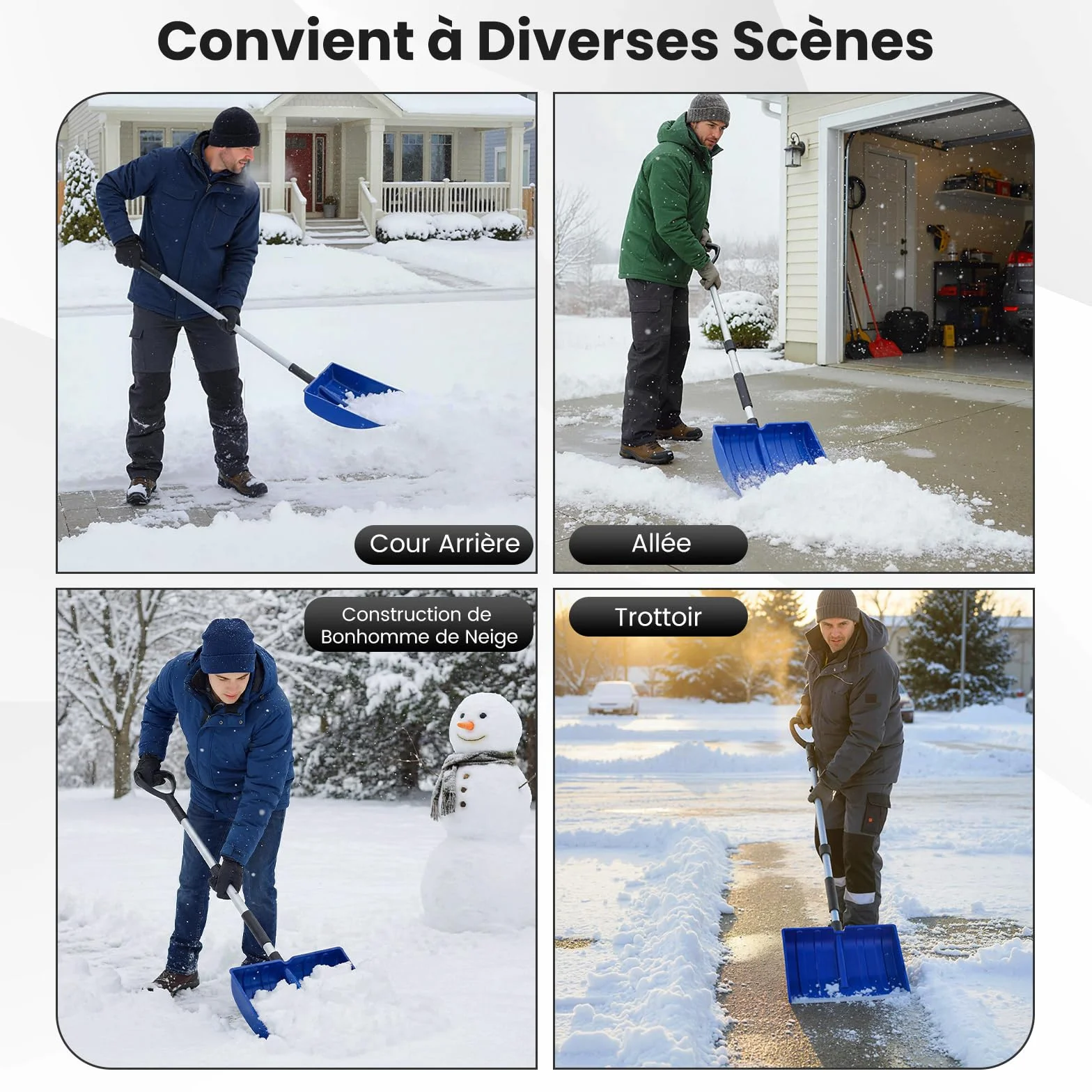 COSTWAY Pelle à Neige Portable, Outil de Déneigement Léger avec Lame Large et Bande en Aluminium, Grattoir à Glace pour Voiture (Bleu)