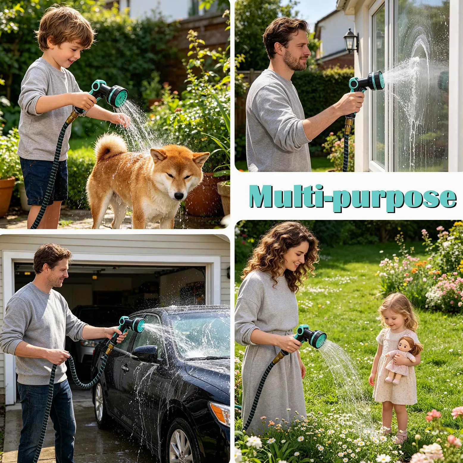 Tuyau d’Arrosage, Extensible 30m Tuyau Arrosage Flexible avec 10 Modes de Pulvérisation, Adaptateurs 1/2" et 3/4", Garden Hose pour Jardin Nettoyage Voiture