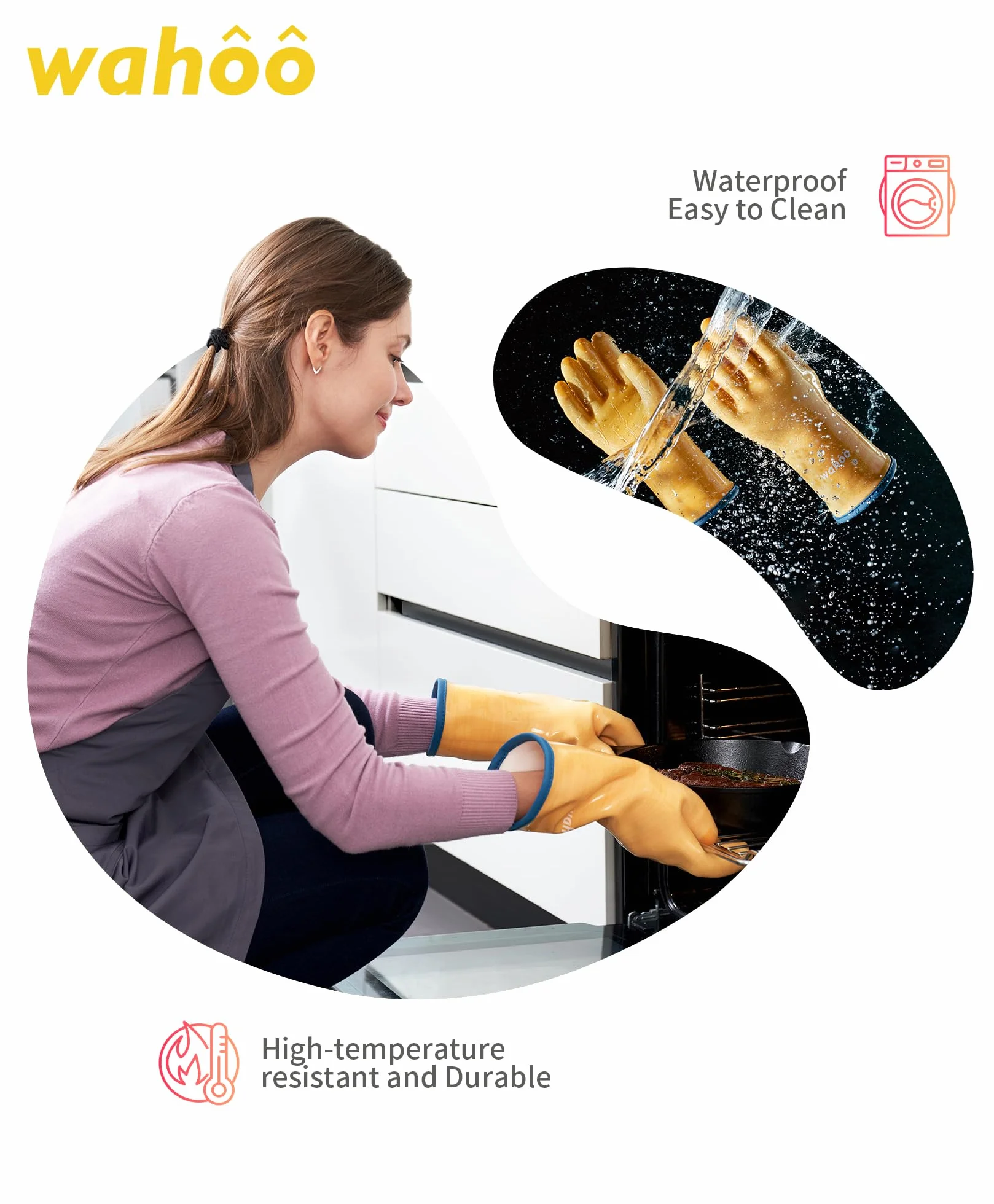 Wahoo Gants de cuisine professionnels en silicone liquide résistants à la chaleur 30,5 cm Jaune Taille M