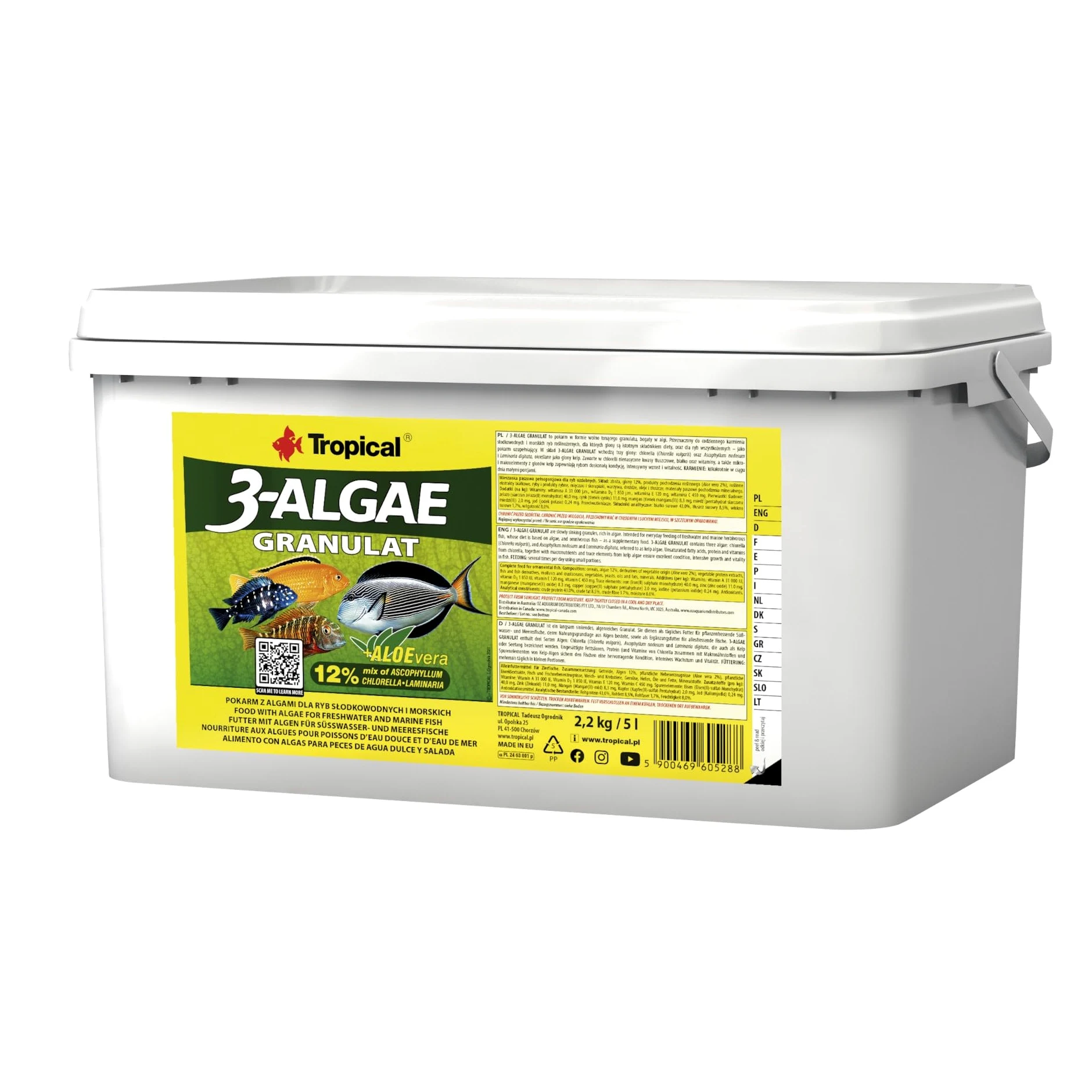 3-Algae GRANULAT 5L / 2,2kg - Nourriture aux algues pour Poissons d'eau Douce et d'eau de mer