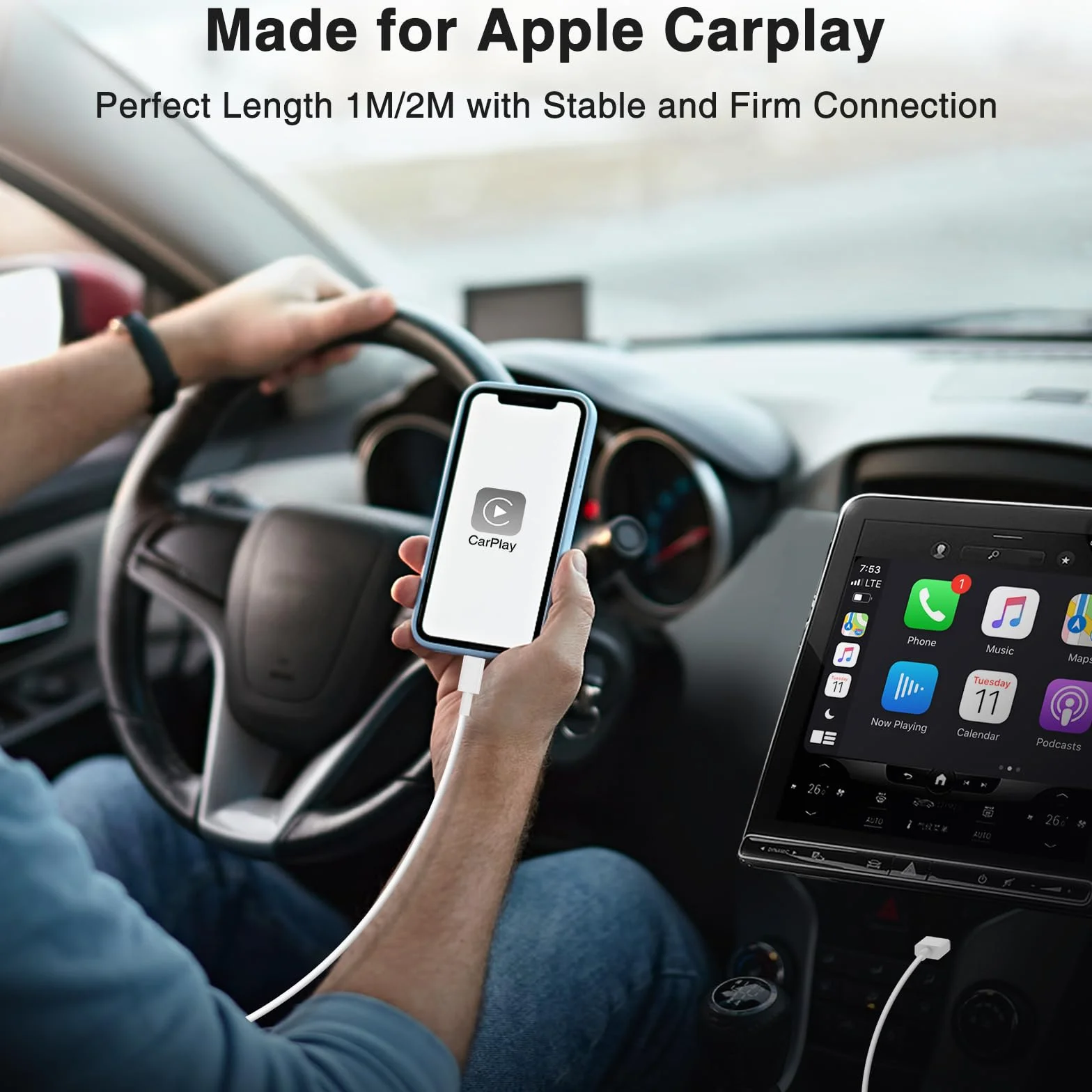 Câble USB Carplay USB A vers USB C 1M+2M Charge Rapide pour iPhone 17/16/15 Pro Max Samsung S25 iPad Pro