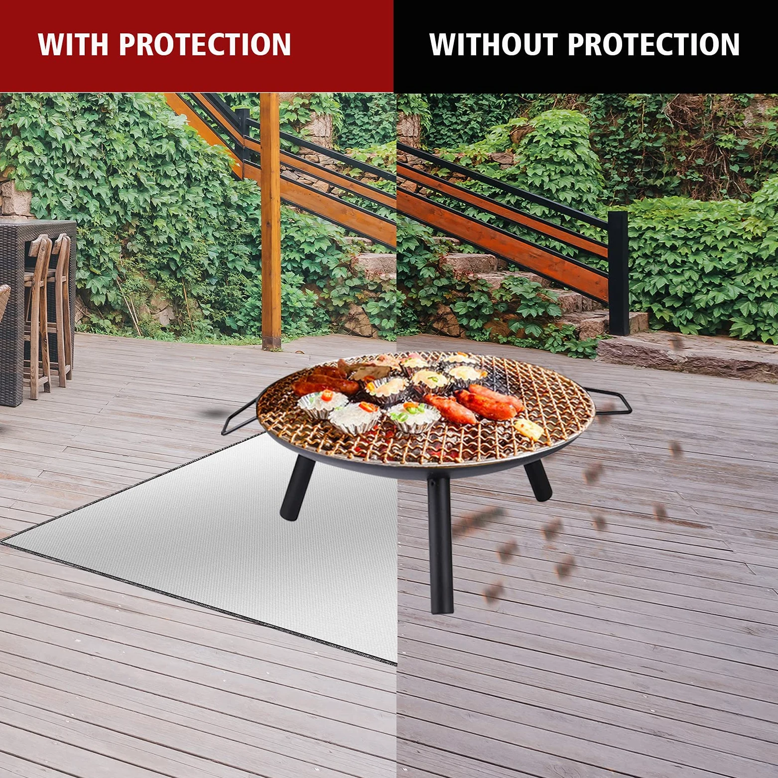 Tamfile Tapis de foyer carré de 101,6 cm, grand tapis de feu ignifuge pour cheminée sous le foyer, tapis de gril d'extérieur pliable résistant à la chaleur pour terrasse, herbe, camping, terrasse