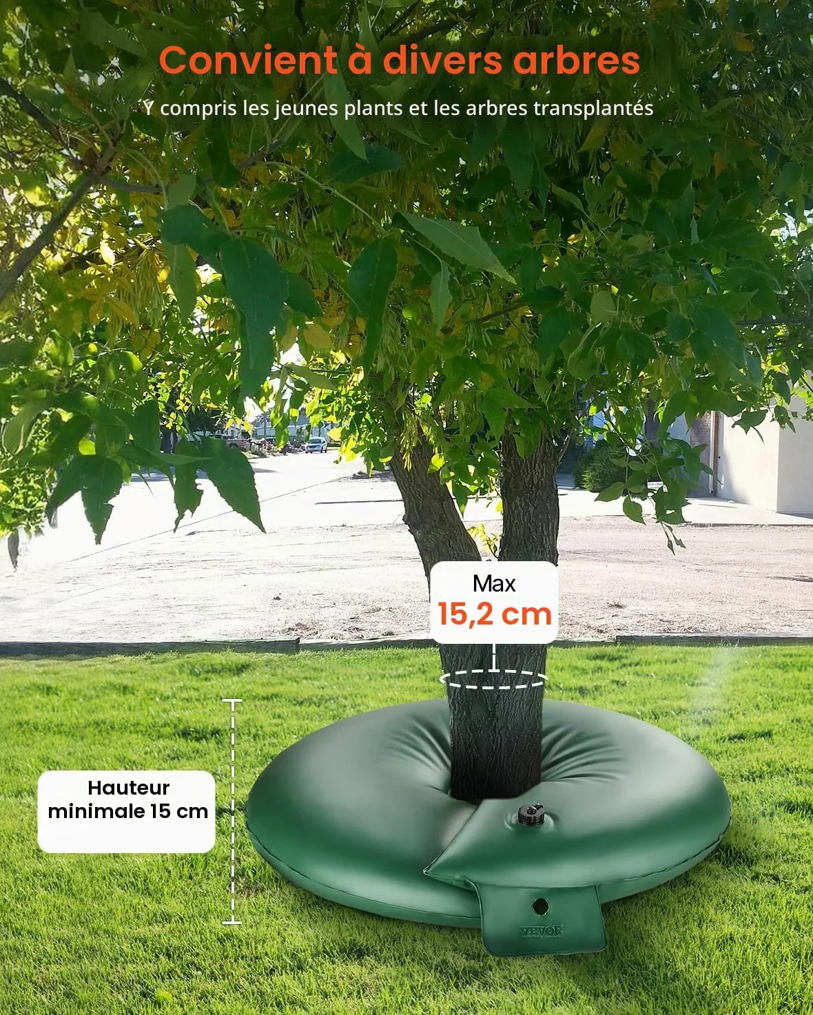 VEVOR Anneau d'arrosage d'arbres, 4 paquets, sac d'arrosage, 75,7 L, bague d'irrigation rechargeable robuste, libération lente de 6 à 9 heures, pour irrigation goutte à goutte des racines des arbustes