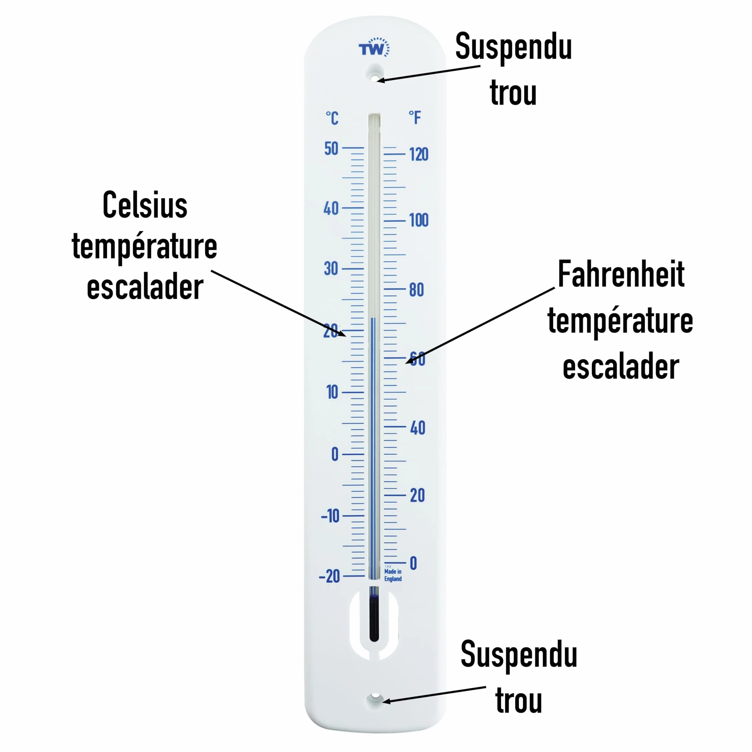 Grand thermomètre extérieur jardin 380 mm pour serre, patio, terrasse