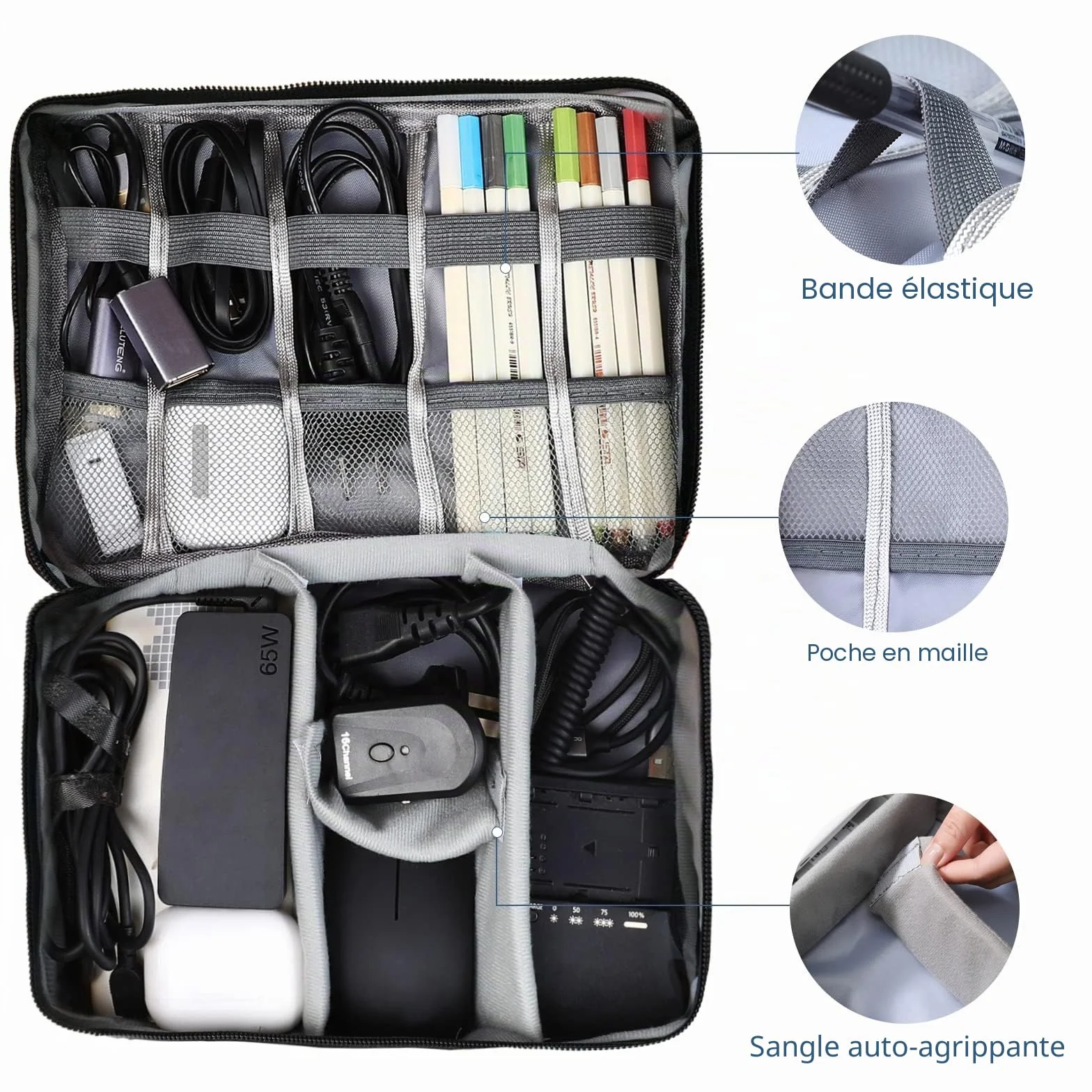AiQInu Sac Câble Multifonctionnel Voyage Universel Électronique Cable Management pour Tablette Disque Dur Externe Chargeur Adaptateurs