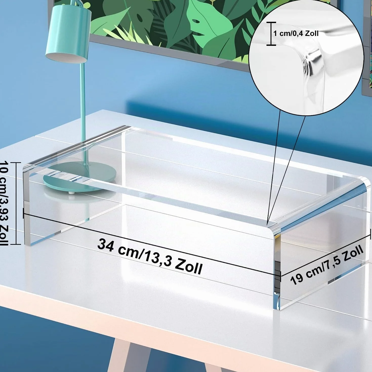 Support de moniteur en acrylique, rehausseur de bureau pour ordinateur portable, 34 x 19 x 10 cm