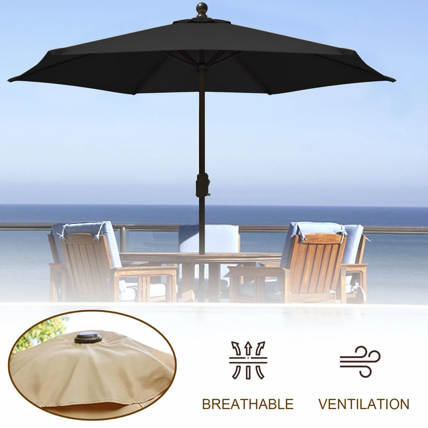 Auvent De Remplacement Pour Parasol De Jardin, Toile Anti UV 50+, Housse Polyester 350CM