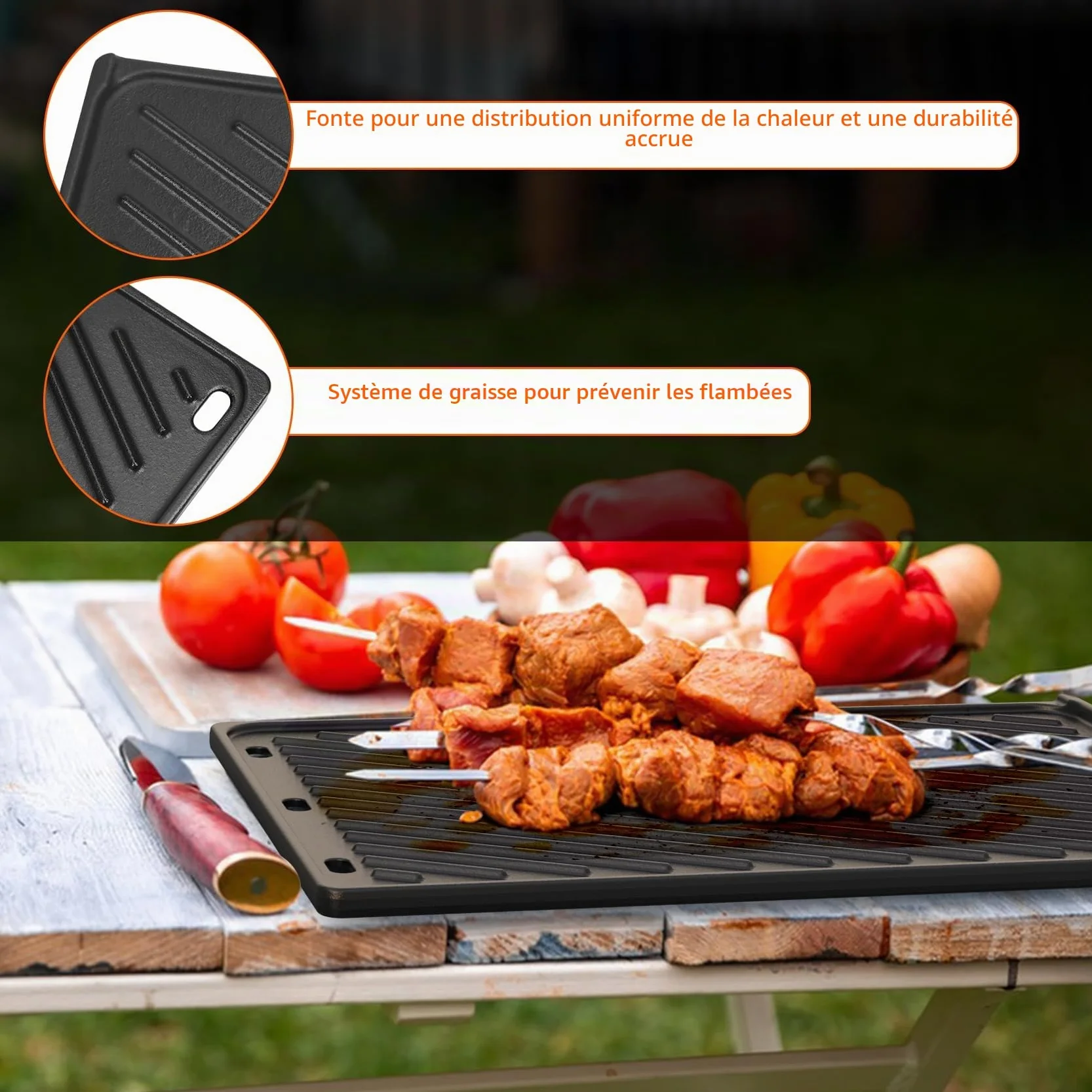 onlyfire Plaque de Cuisson en Fonte Réversible 44 x 29 cm pour Barbecue à Gaz Weber Spirit I et II 300