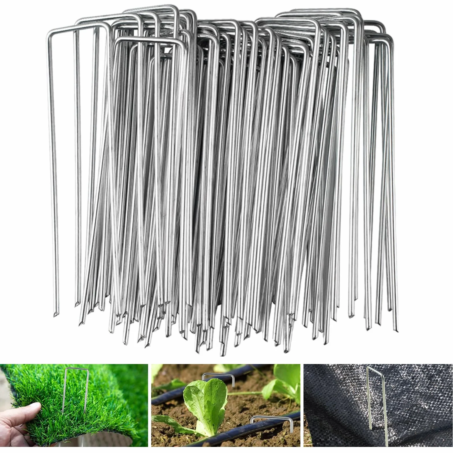 Piquets de Fixation Jardin Acier Galvanisé 150x36mm Ø 3mm Forme U Velway Lot de 50