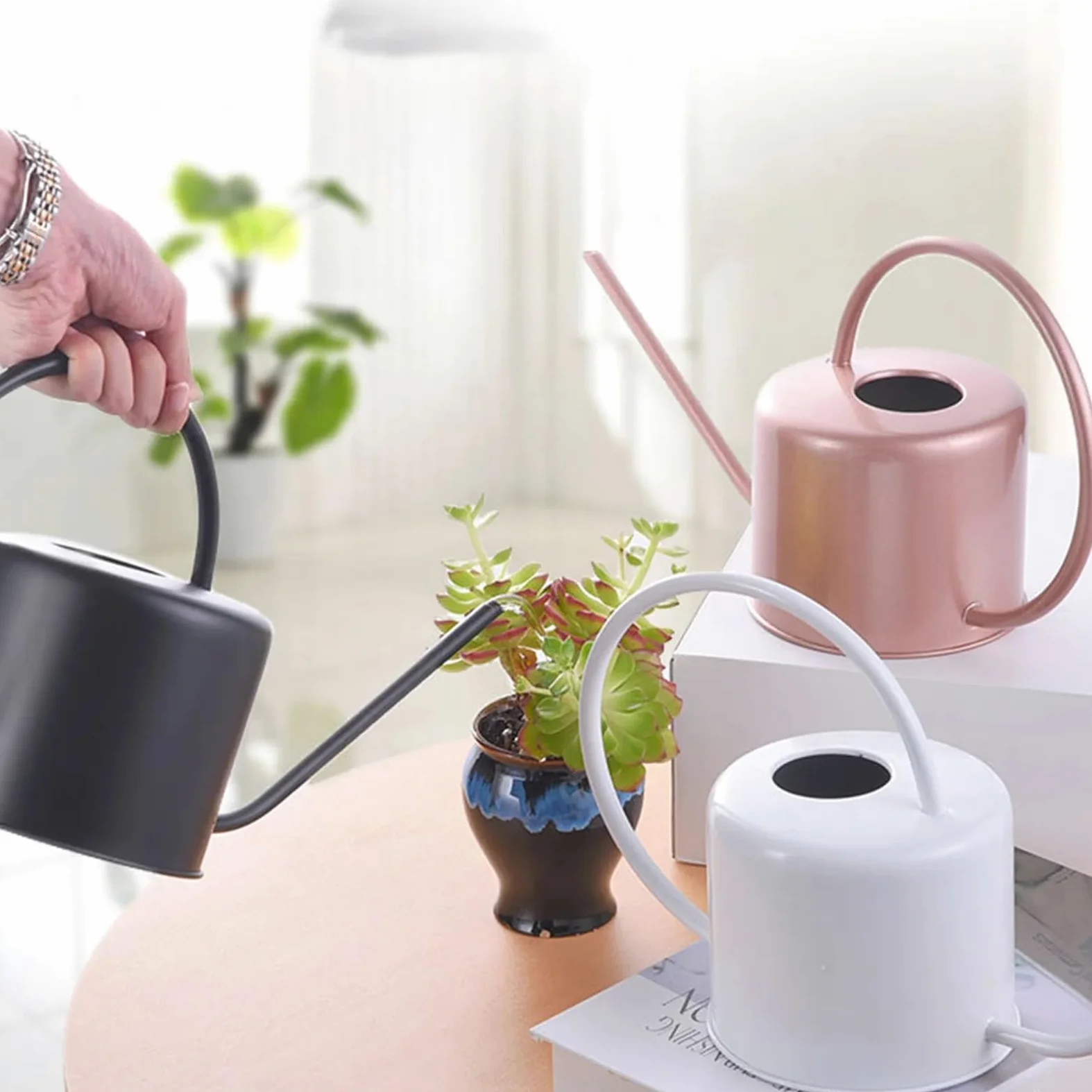 Arrosoirs Arrosoir en Acier Inoxydable de 1,3 l, Bouteille de Jardin en métal à Long Bec avec poignée Facile à saisir for Les Plantes à Fleurs de la Maison(Groen)