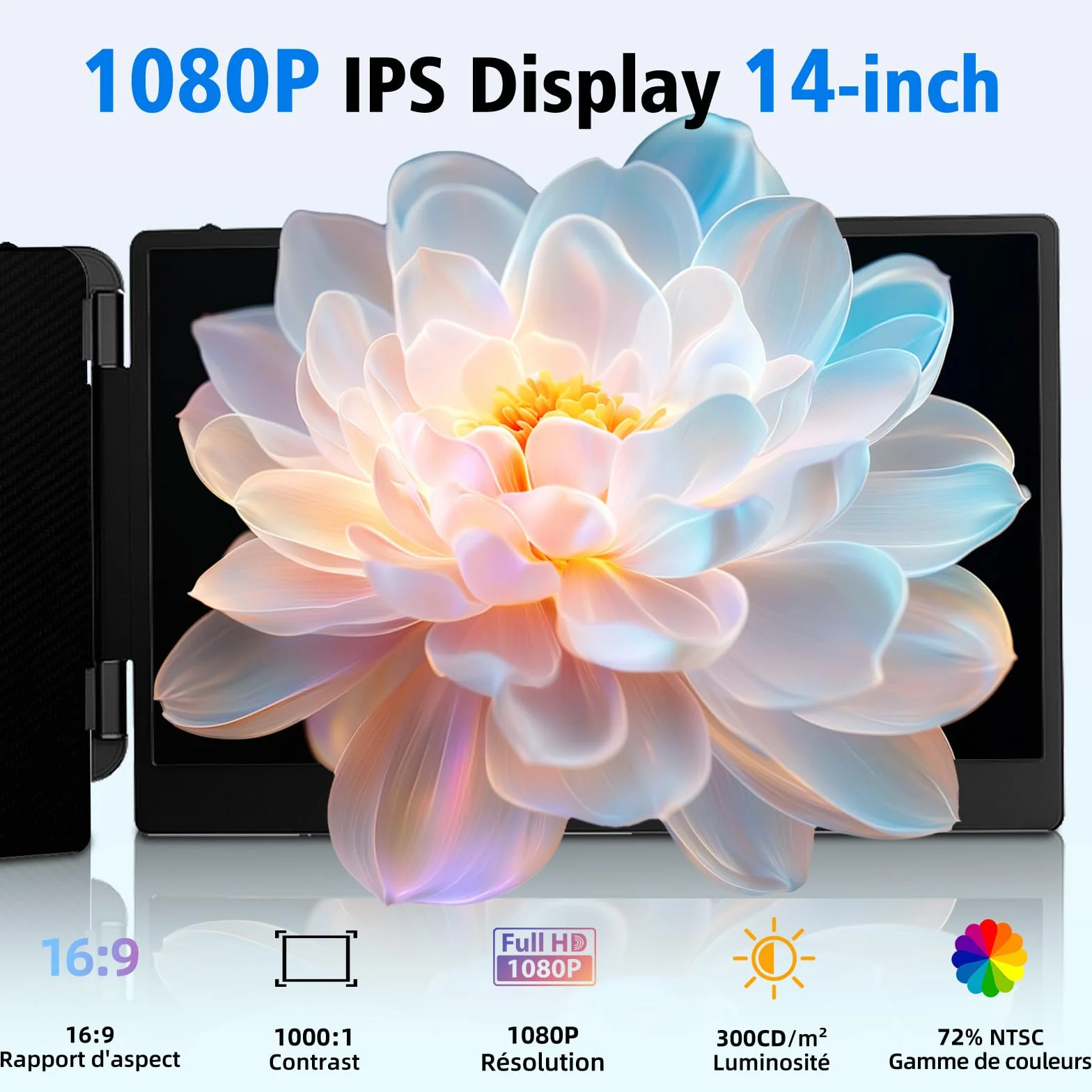 Double Ecran PC Portable 14" FHD 1080P IPS Moniteur Portable Extension pour 13,3-17" Ordinateur Portable Compatible Windows Chrome Linux