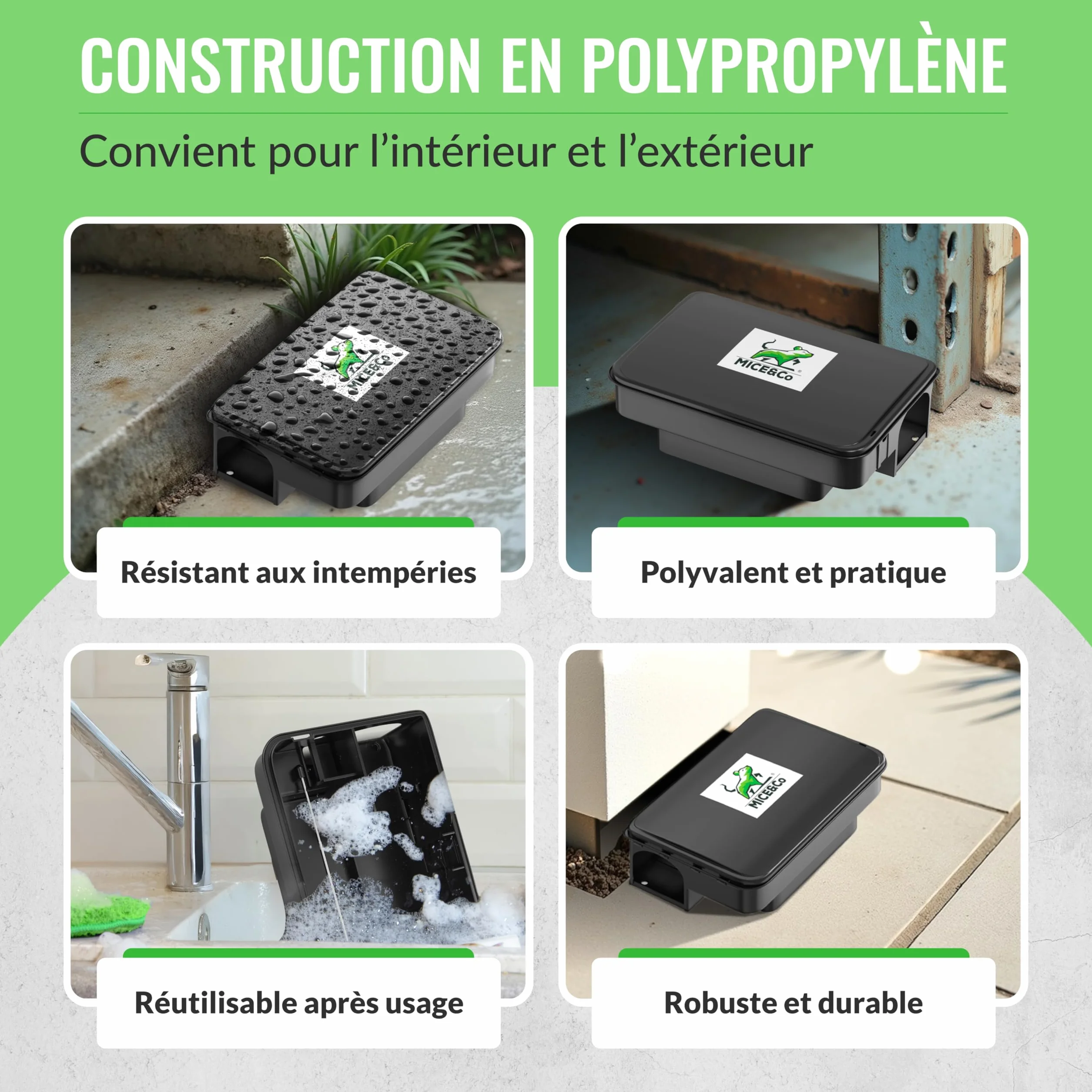 Pièges à Rats et Souris Professionnels Mice&Co – Boîte d'Appât Raticide Inviolable Sécurisée