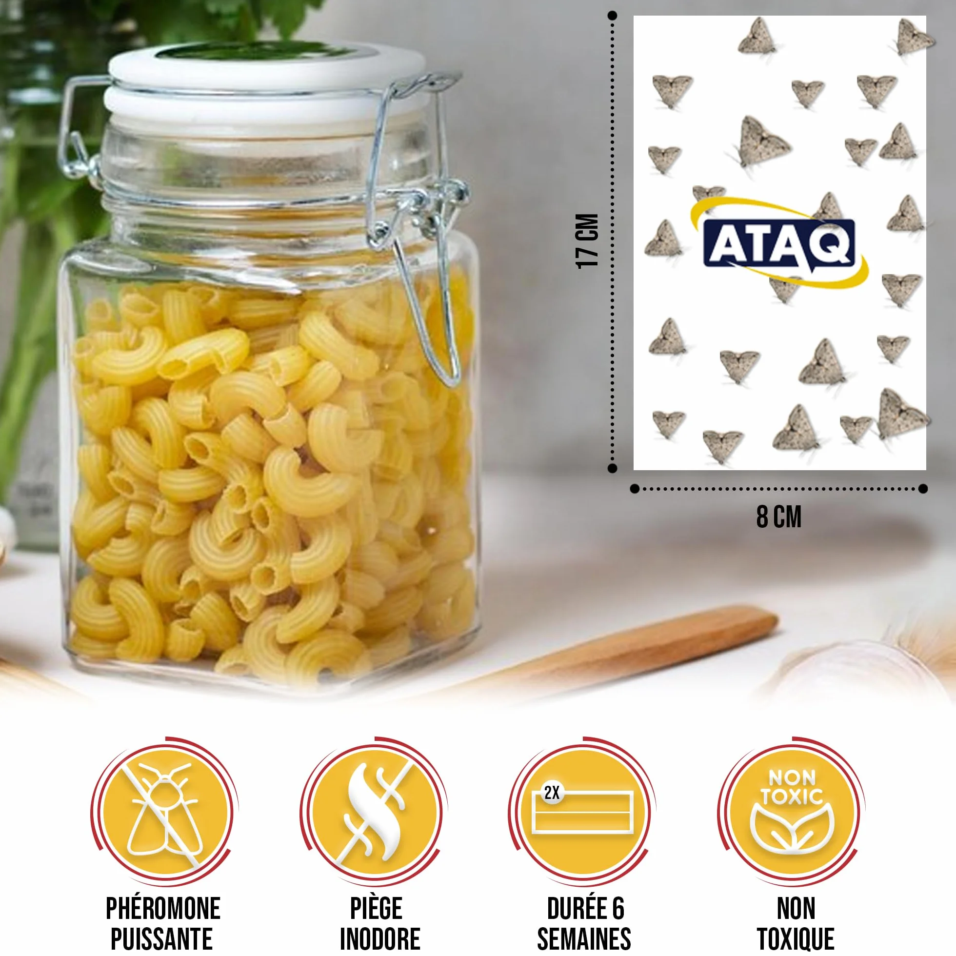 ATAQ Pack de 6 pièges à Mites Alimentaires Anti Mites Adhésif à Phéromones