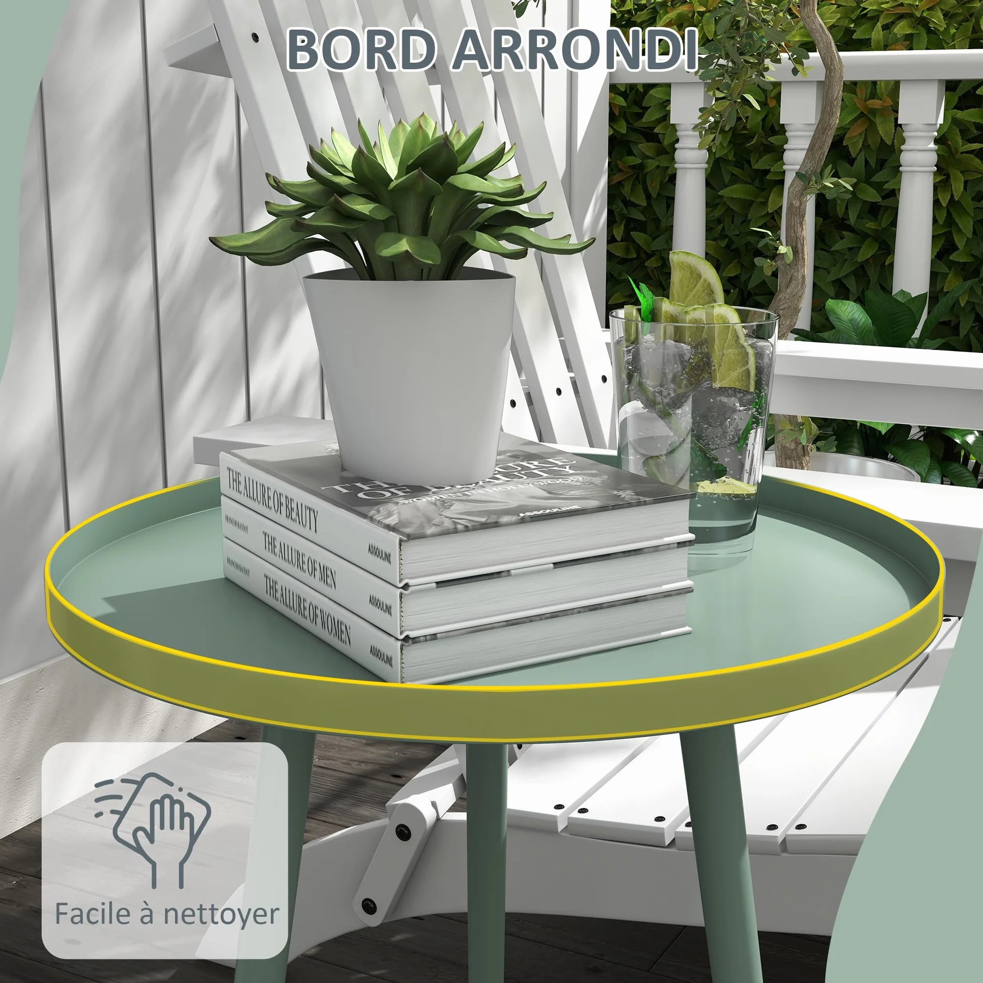Outsunny Table Basse de Jardin Ronde en Acier Ø40 x 50H cm Vert