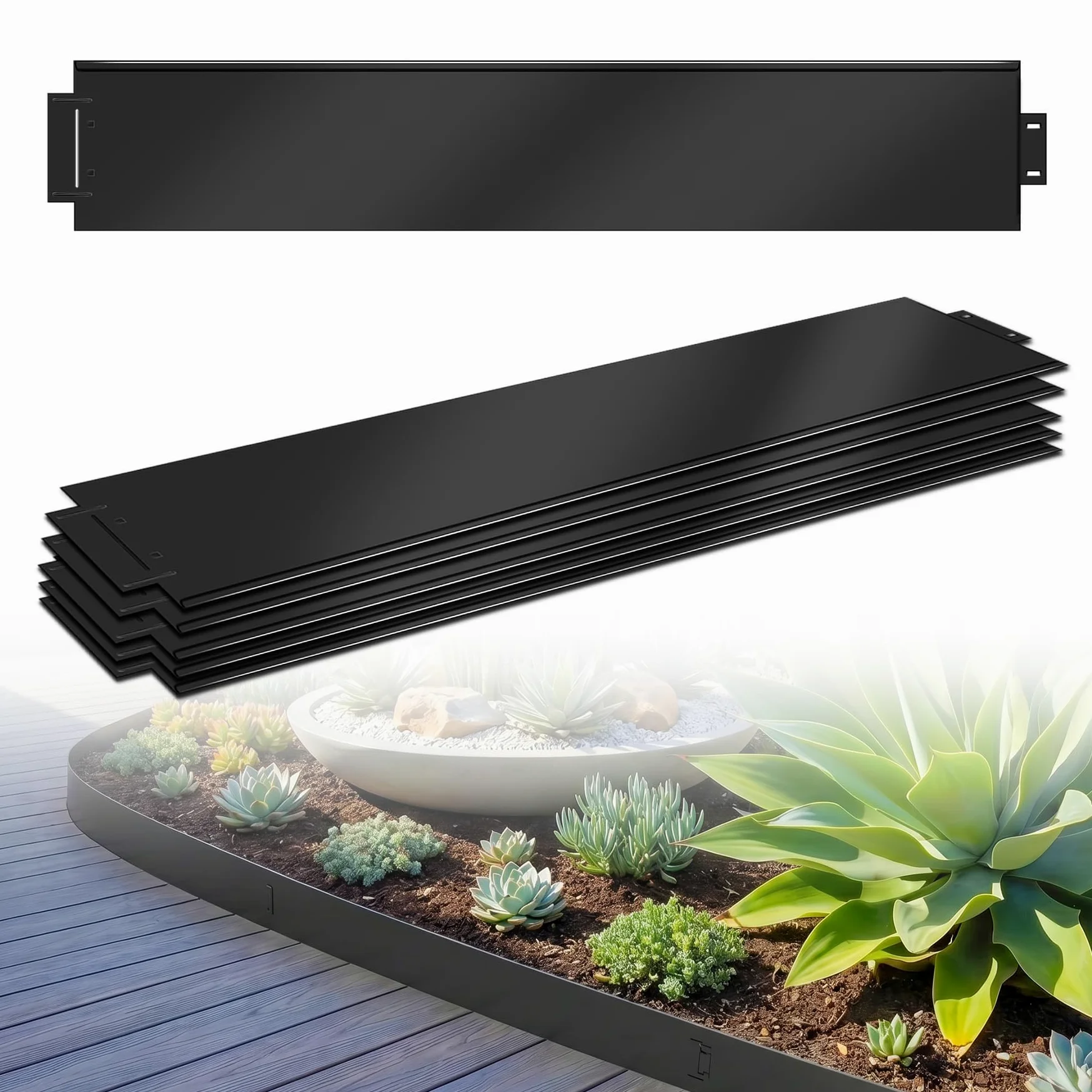 LARS360 Bordure de pelouse - En métal galvanisé - Bordure de tonte - En métal - Bordure de parterre - Noir - Disposition d'épissure (20 m, 100 x 18 cm)
