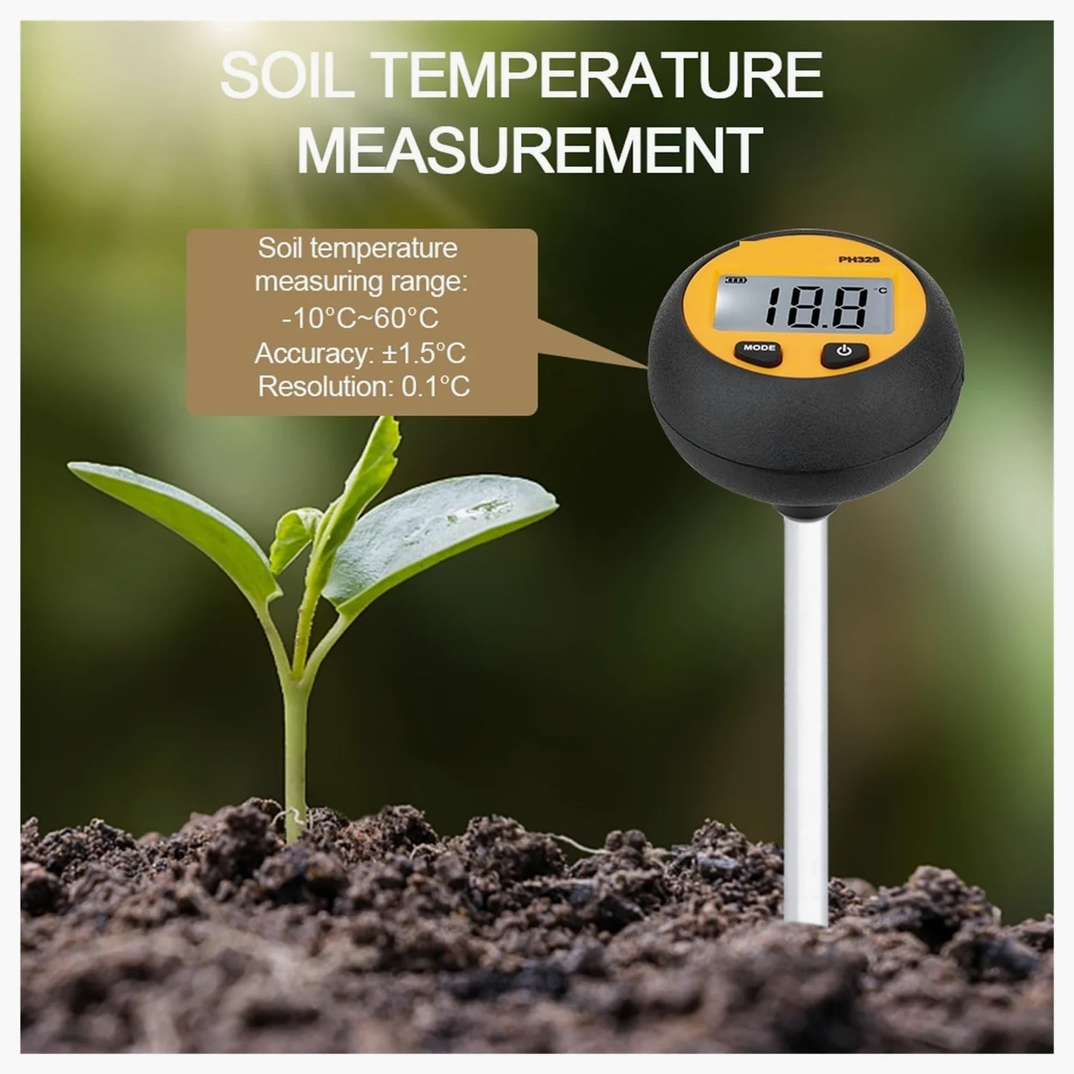 Testeur de pH et d'acidité du sol 3 en 1, testeur de température et d'humidité for l'agriculture florale avec détecteur d'humidité rétroéclairé